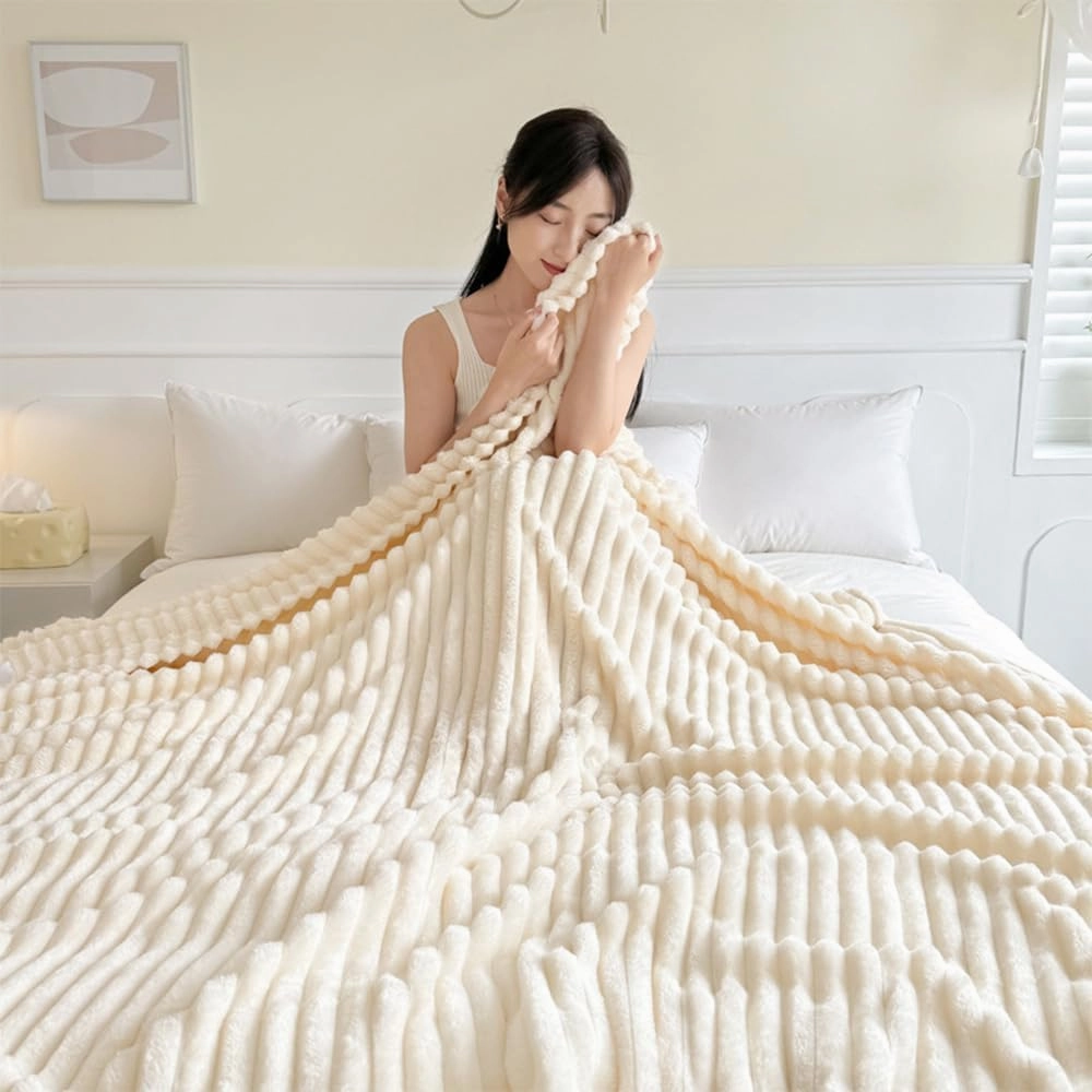 King Size Blanket for Bed Fleece Throw Blanket for Couch Sofa Bed,Super Soft Cozy Plush Microfiber Flannel Blanket with Stripes Design Lightweight for Adults,Woman,Girls,B,Twin(70"x79")