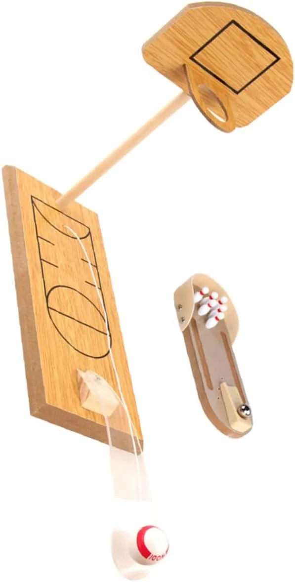 Kisangel 2 Sets Mini Desktop Bowling Basketball Game Set Educational for Relief Interactive Fun for Home Office and Parties Wooden Construction for Enjoyment