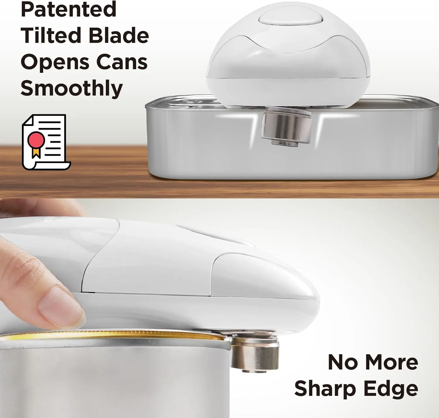 Kitchen Mama Auto Electric Can Opener: Open Your Cans with A Simple Press of Button - Automatic, Hands Free, Smooth Edge, Food-Safe, Battery Operated, YES YOU CAN (White)