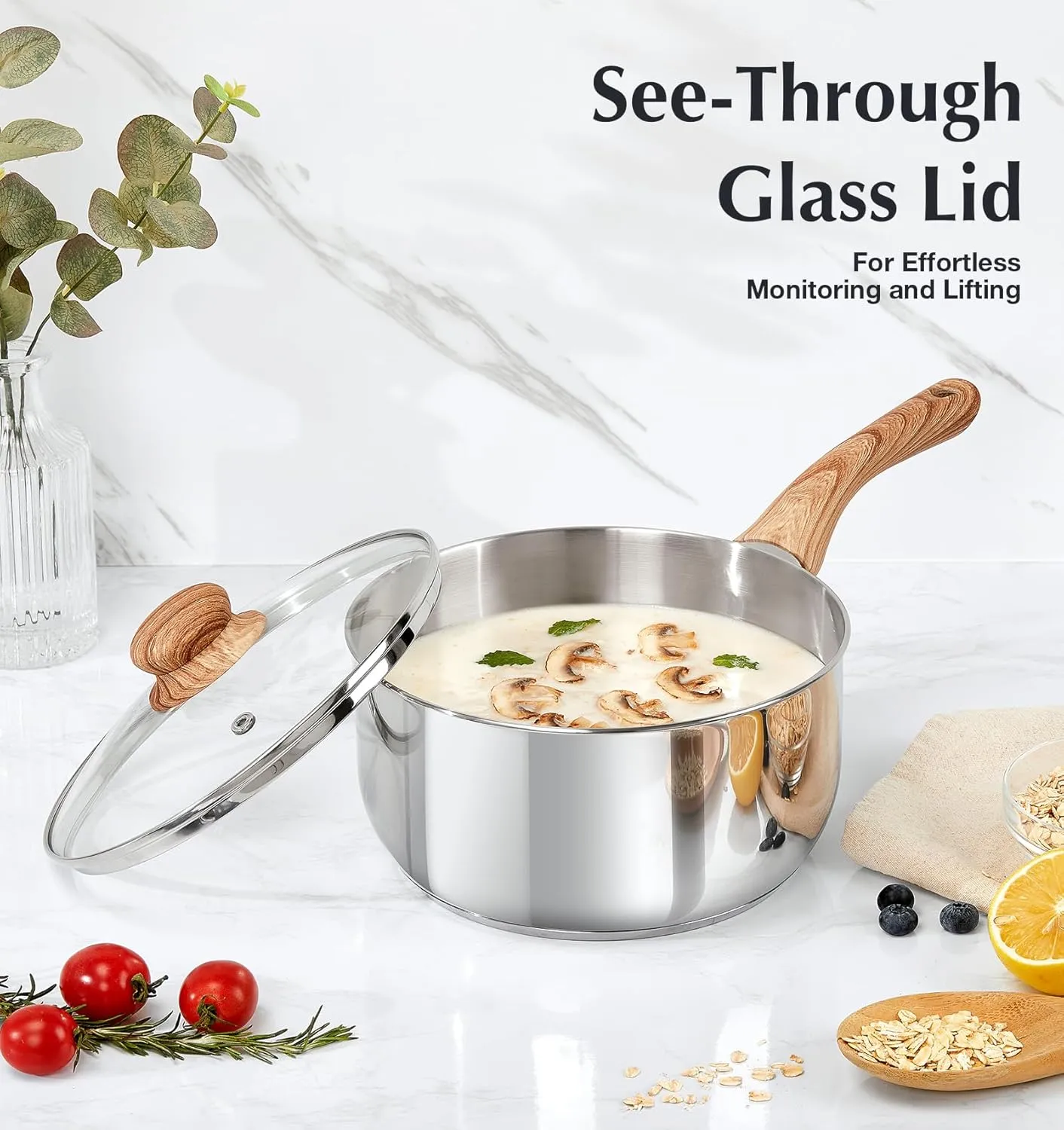 KOCH SYSTEME CS Stainless Steel Saucepan Set, Sauce Pan Set 1.5QT & 2QT & 3QT with Heat-resistant Bakelite Handle, Cool-Touch Stainless Steel Pot Set 6 Piece, Sauce Pans Induction Ready