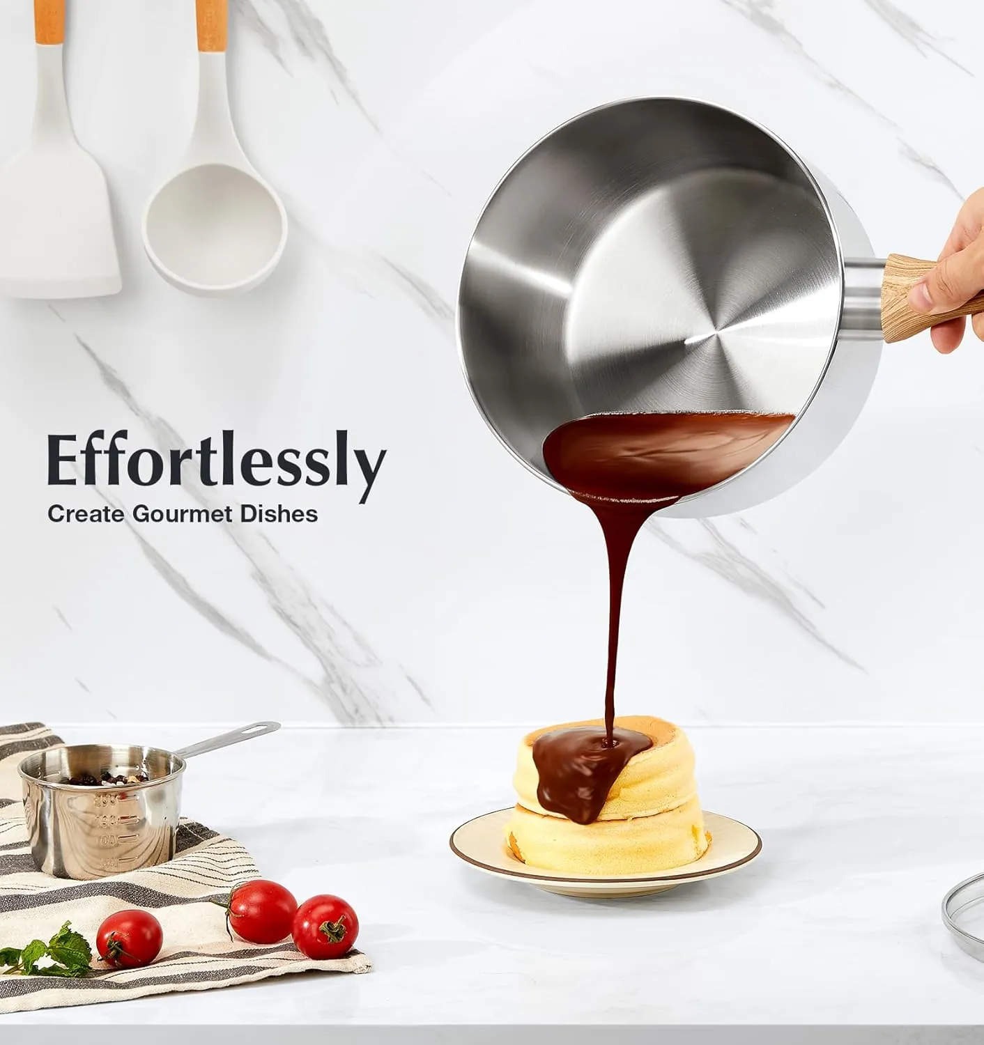 KOCH SYSTEME CS Stainless Steel Saucepan Set, Sauce Pan Set 1.5QT & 2QT & 3QT with Heat-resistant Bakelite Handle, Cool-Touch Stainless Steel Pot Set 6 Piece, Sauce Pans Induction Ready