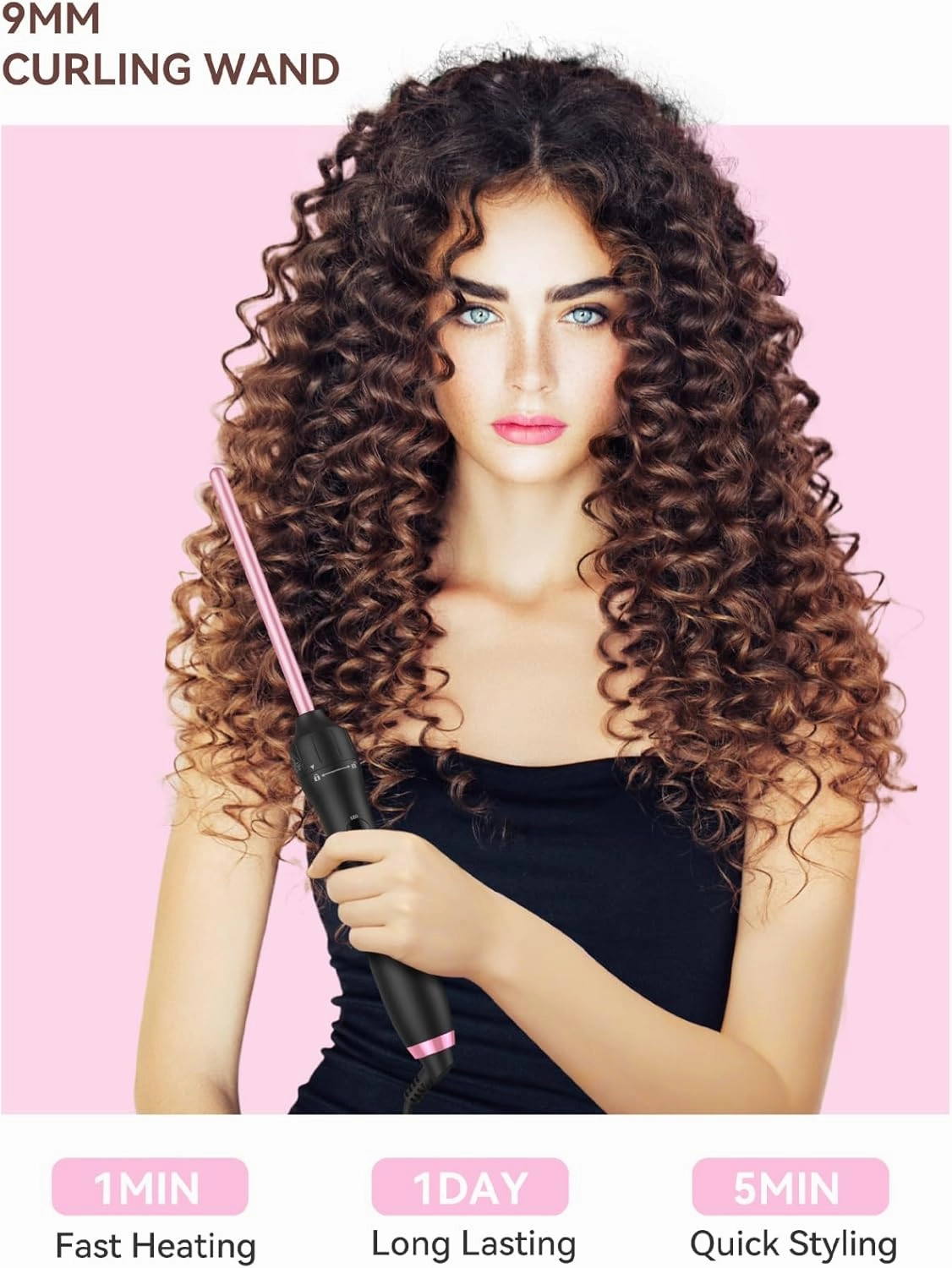 LANDOT 5-in-1 Curling Iron Wand Set: Hair Curler Set with Curling Thermal Brush 1-1/2 inch and 4 Interchangeable Ceramic Curling Wand (0.35”-1.25”) - Instant Heat Up Long Lasting Curls