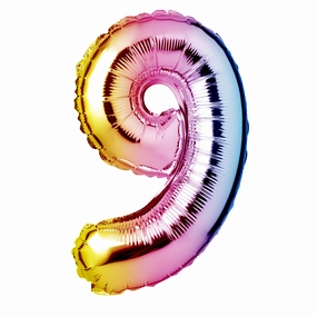 Large Rainbow Foil "Number 9" Balloon – 34 Inch Shiny Metallic Birthdays Anniversaries Celebrations