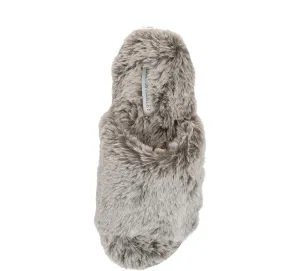 Laura Ashley Faux Fur Slip Ons, Open Toe Scuff Slippers for Women with Non-Slip Sole, Soft & Plush Indoor Slippers