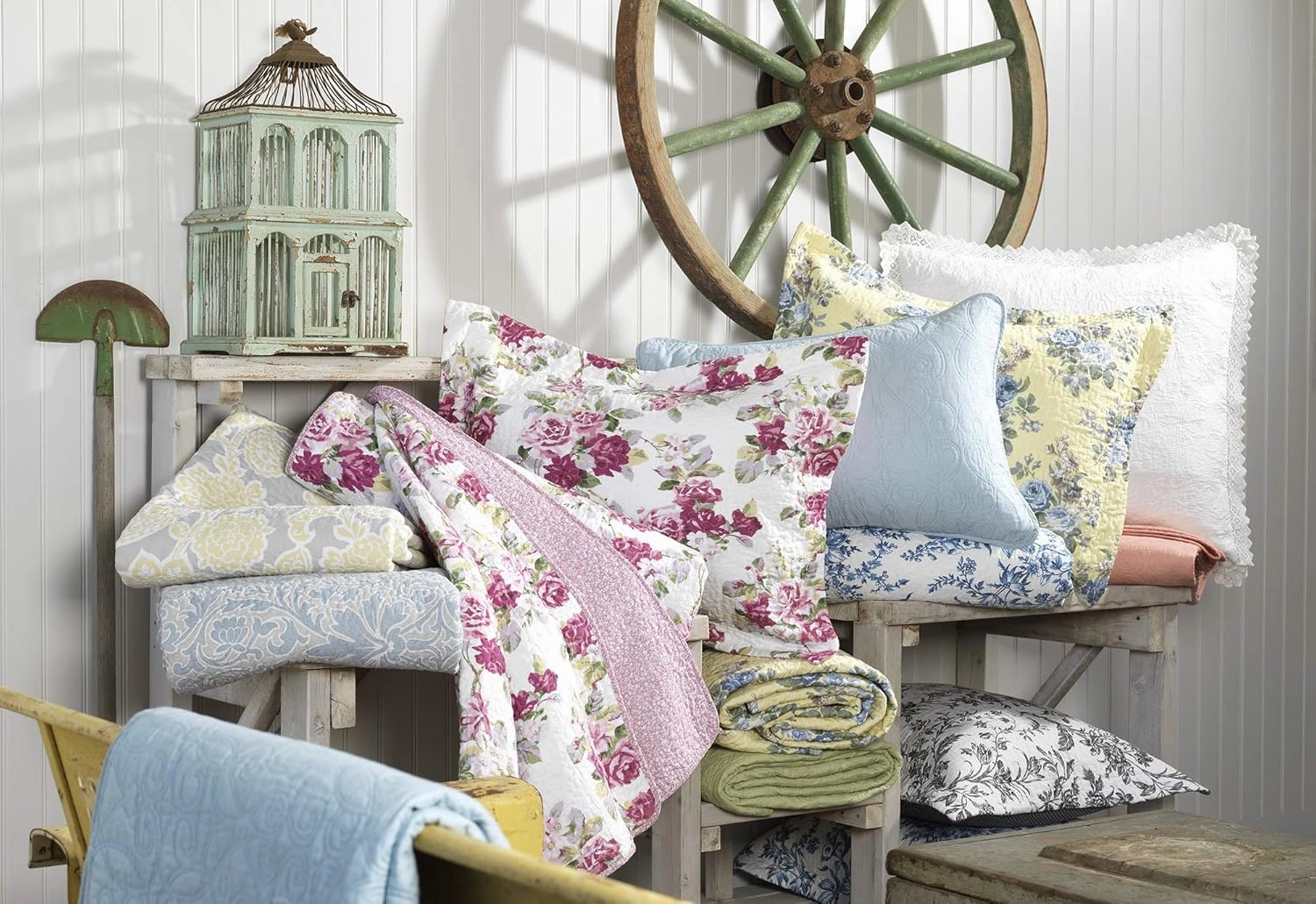 Laura Ashley - King Quilt Set, Reversible Cotton Bedding with Matching Shams, Farmhouse Inspired Home Decor (Paisley Printed Patchwork Blue, King)