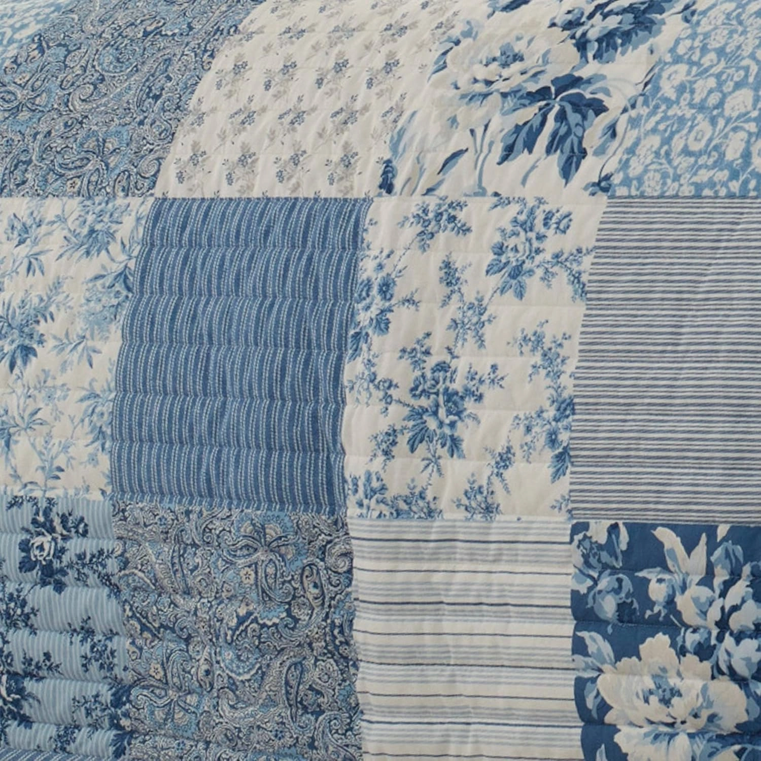 Laura Ashley - King Quilt Set, Reversible Cotton Bedding with Matching Shams, Farmhouse Inspired Home Decor (Paisley Printed Patchwork Blue, King)