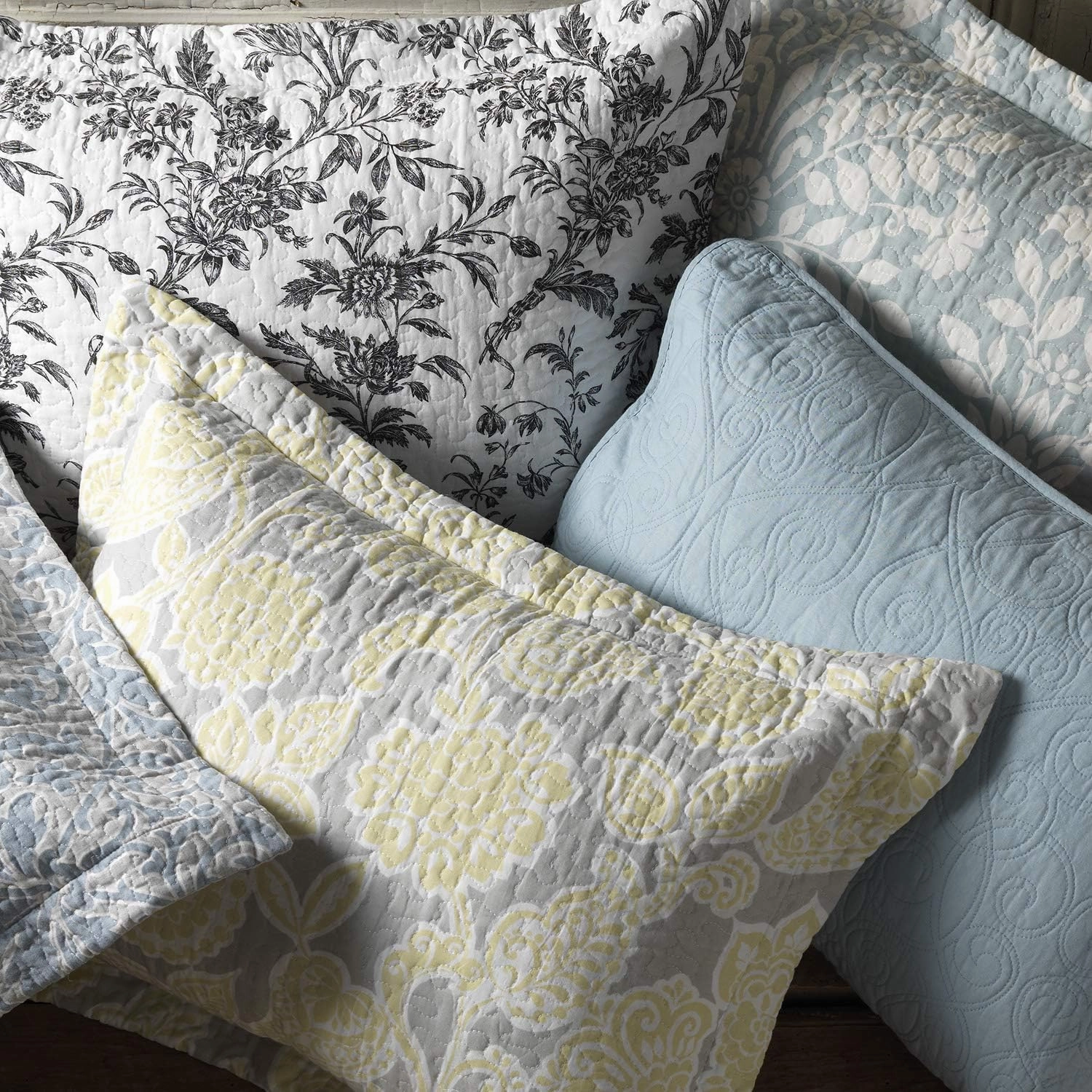 Laura Ashley - King Quilt Set, Reversible Cotton Bedding with Matching Shams, Farmhouse Inspired Home Decor (Paisley Printed Patchwork Blue, King)