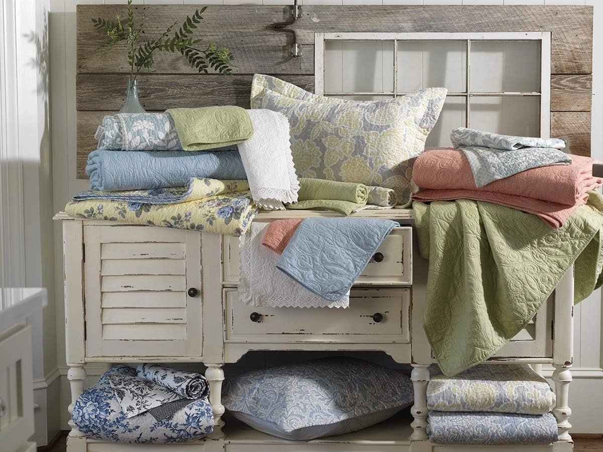 Laura Ashley - King Quilt Set, Reversible Cotton Bedding with Matching Shams, Farmhouse Inspired Home Decor (Paisley Printed Patchwork Blue, King)