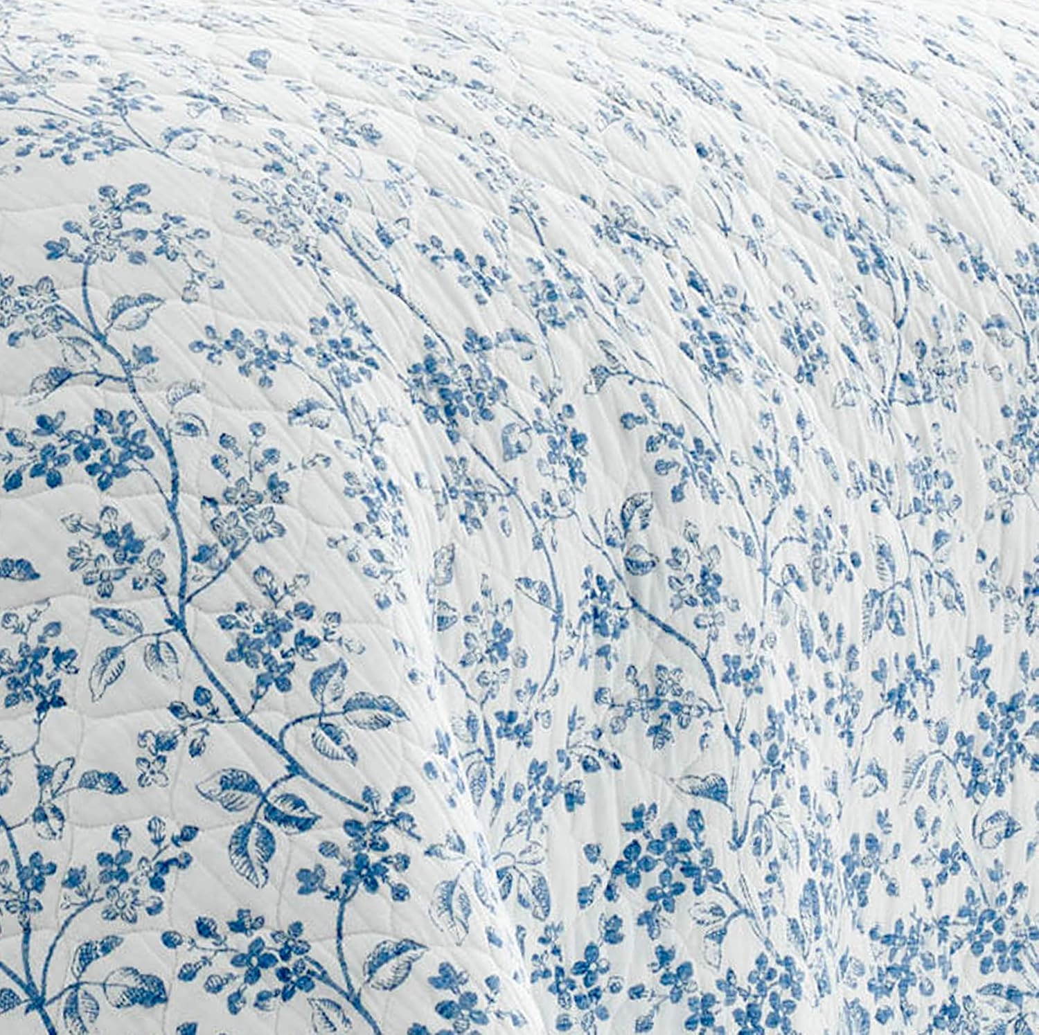 Laura Ashley Home - Queen Quilt Set, Reversible Cotton Bedding with Matching Shams, Pre-Washed Home Decor for Added Softness (Flora Blue, Queen)