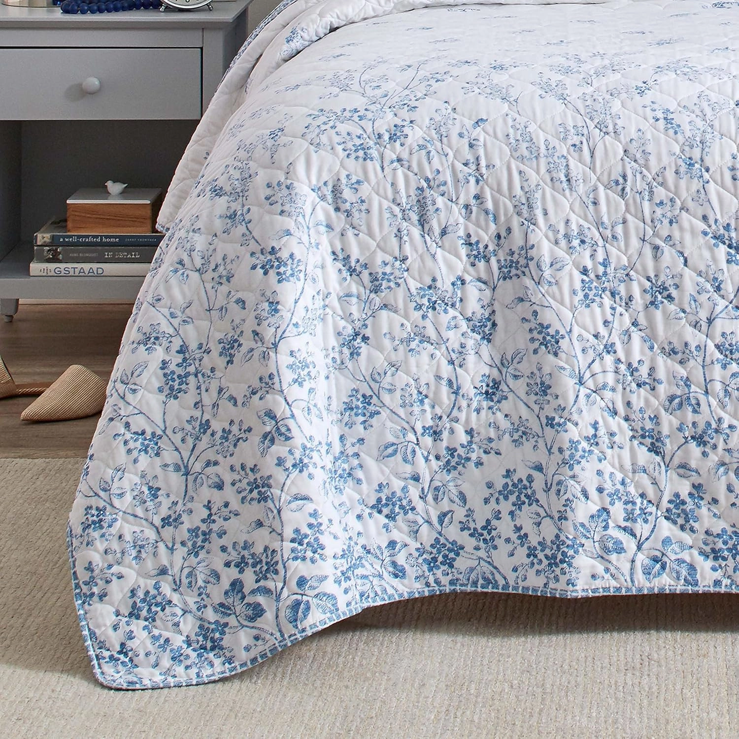Laura Ashley Home - Queen Quilt Set, Reversible Cotton Bedding with Matching Shams, Pre-Washed Home Decor for Added Softness (Flora Blue, Queen)