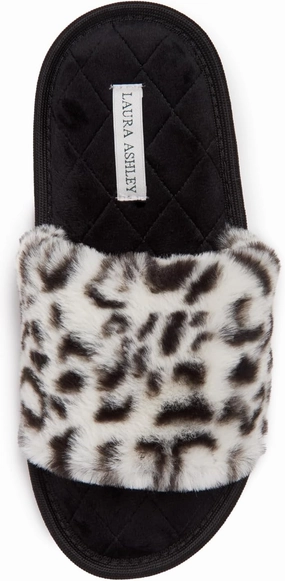 Laura Ashley Open Toe Fluffy Band Slippers for Women with Non-Skid Rugged Sole, Plush Terry Slippers for Ladies