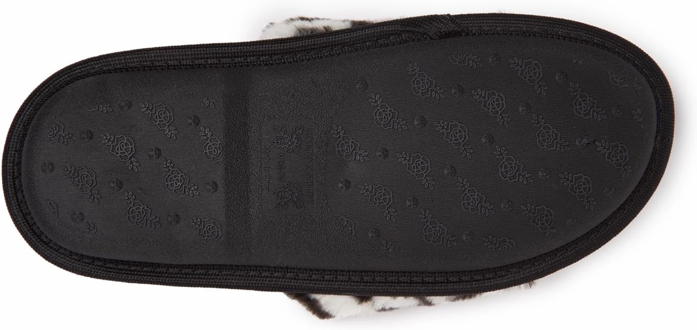 Laura Ashley Open Toe Fluffy Band Slippers for Women with Non-Skid Rugged Sole, Plush Terry Slippers for Ladies