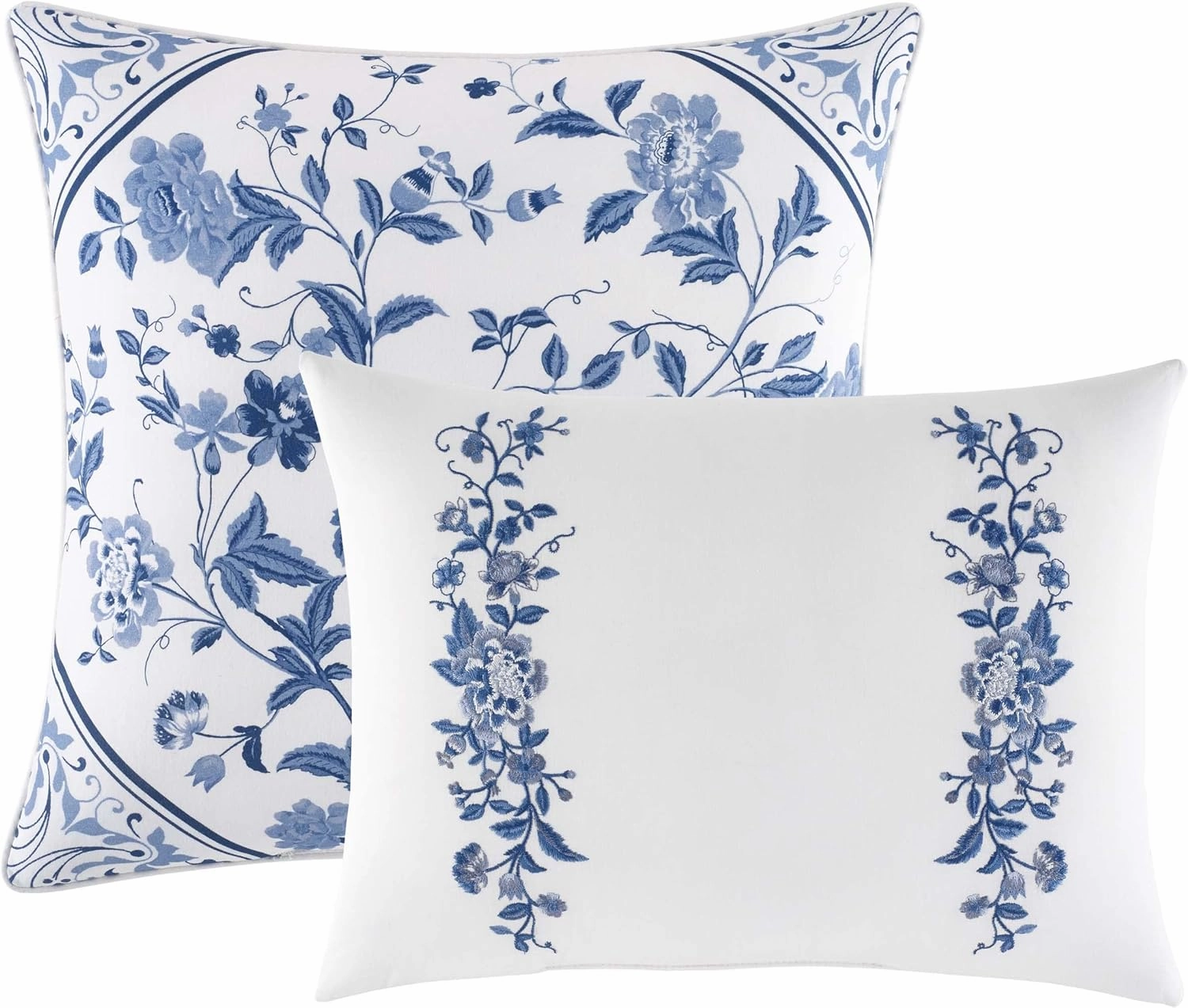 Laura Ashley- Twin Duvet Cover Set, Reversible Cotton Bedding Set, Includes Matching Sham(s) with Bonus Euro Sham(s) & Throw Pillow Covers (Elise Blue, Twin)