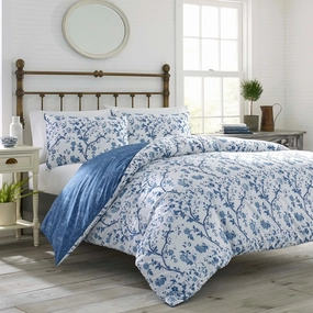Laura Ashley- Twin Duvet Cover Set, Reversible Cotton Bedding Set, Includes Matching Sham(s) with Bonus Euro Sham(s) & Throw Pillow Covers (Elise Blue, Twin)