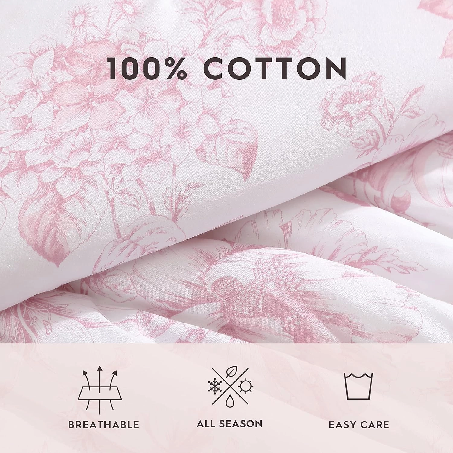 Laura Ashley- Twin XL Comforter Set, Reversible Cotton Bedding with Matching Sham(s), Ideal Dorm Essentials (Delphine Mauve Pink, Twin XL)