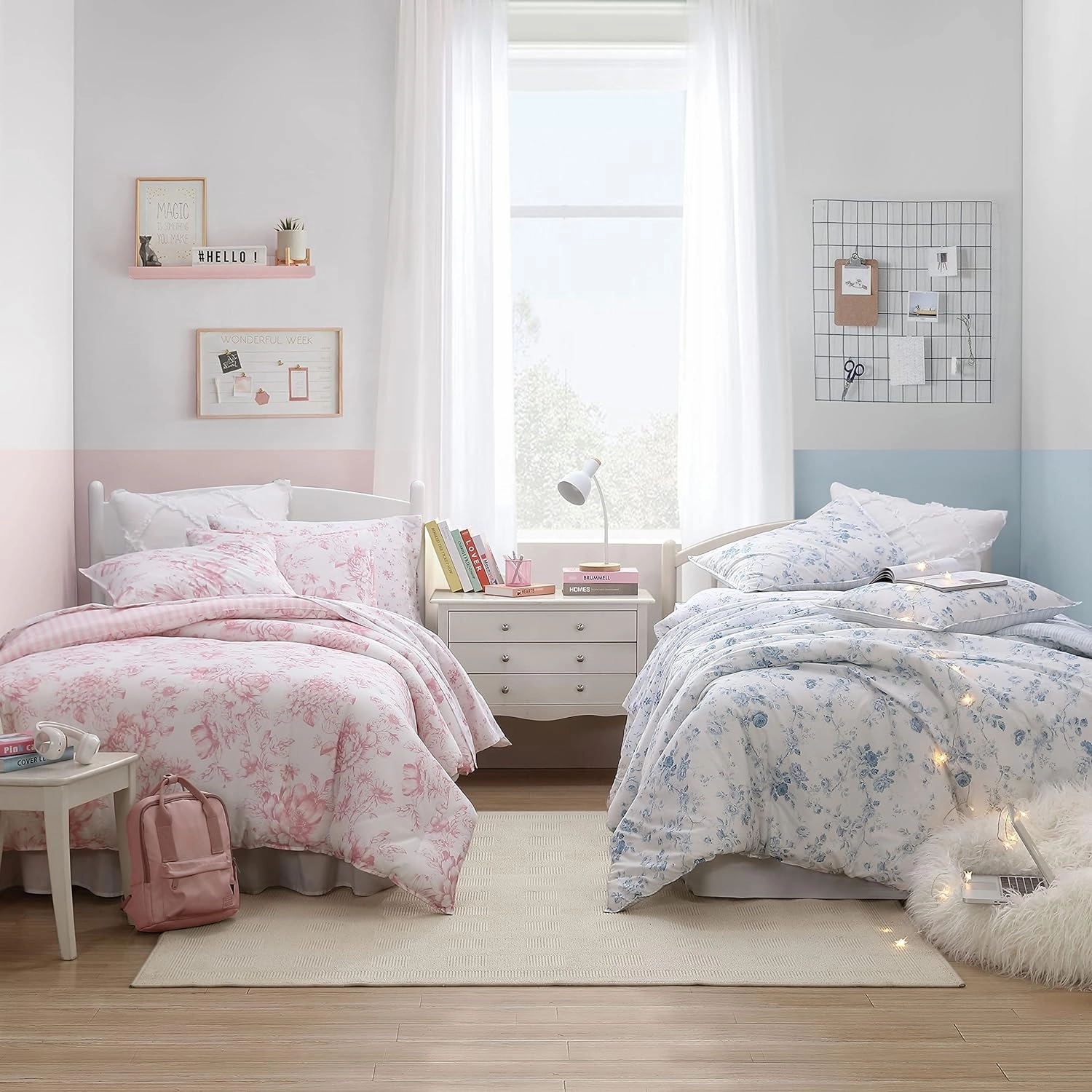 Laura Ashley- Twin XL Comforter Set, Reversible Cotton Bedding with Matching Sham(s), Ideal Dorm Essentials (Delphine Mauve Pink, Twin XL)