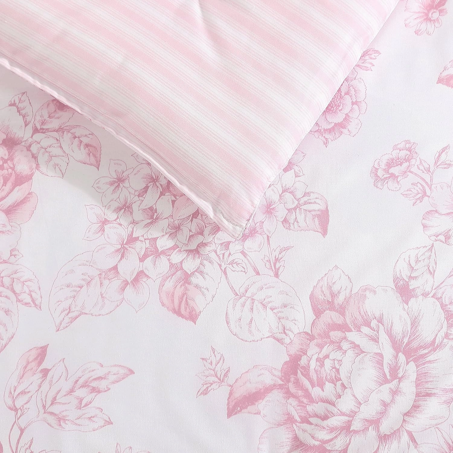 Laura Ashley- Twin XL Comforter Set, Reversible Cotton Bedding with Matching Sham(s), Ideal Dorm Essentials (Delphine Mauve Pink, Twin XL)