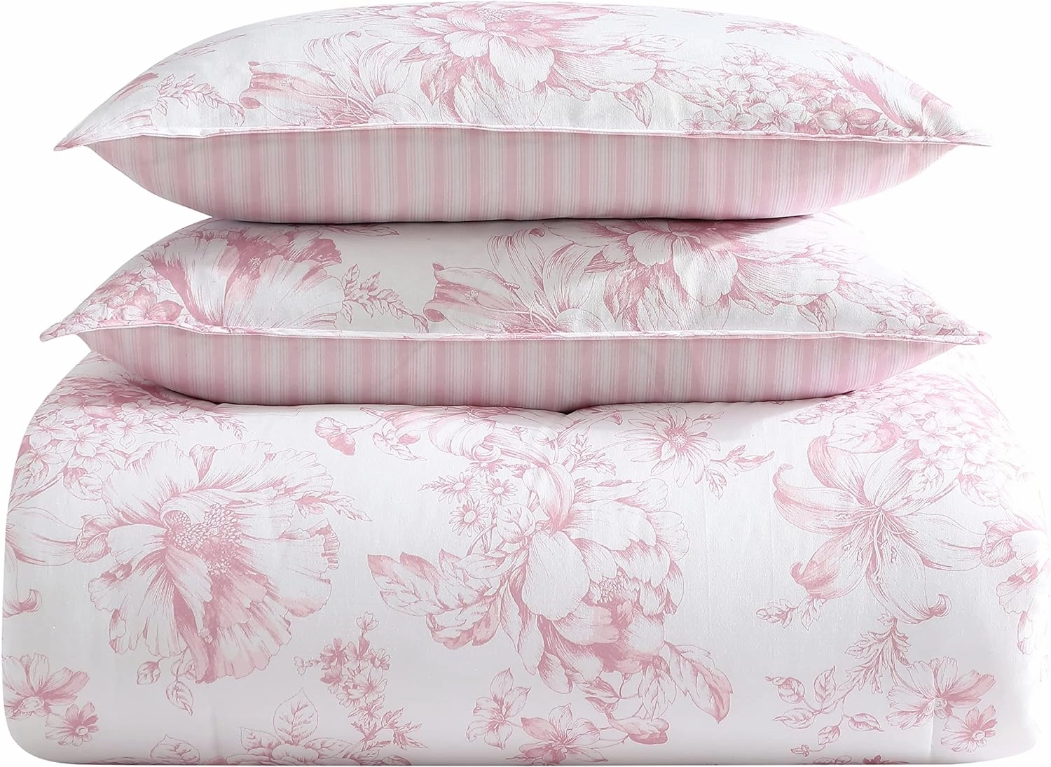 Laura Ashley- Twin XL Comforter Set, Reversible Cotton Bedding with Matching Sham(s), Ideal Dorm Essentials (Delphine Mauve Pink, Twin XL)