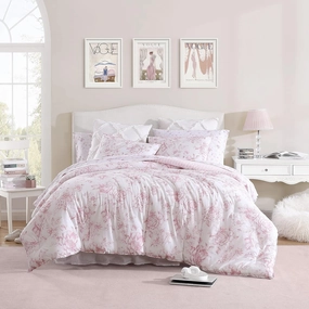 Laura Ashley- Twin XL Comforter Set, Reversible Cotton Bedding with Matching Sham(s), Ideal Dorm Essentials (Delphine Mauve Pink, Twin XL)