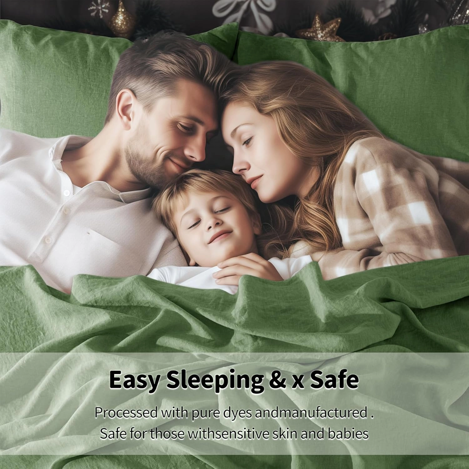 LBR02M 100% Linen Sheet Set Queen Size,Bed Sheets 4 Piece Sets,Solid Color Natural Flax Bed Sheets Soft Breathable Bedding,16" Deep Pocket,All Season (Queen, Green)