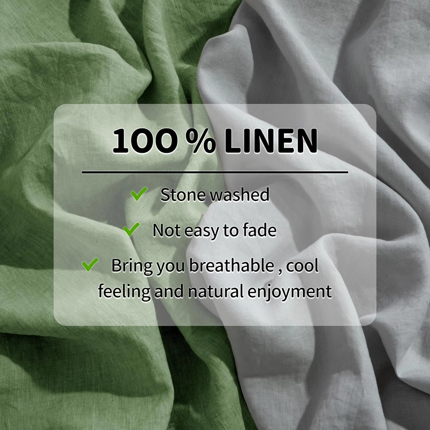 LBR02M 100% Linen Sheet Set Queen Size,Bed Sheets 4 Piece Sets,Solid Color Natural Flax Bed Sheets Soft Breathable Bedding,16" Deep Pocket,All Season (Queen, Green)