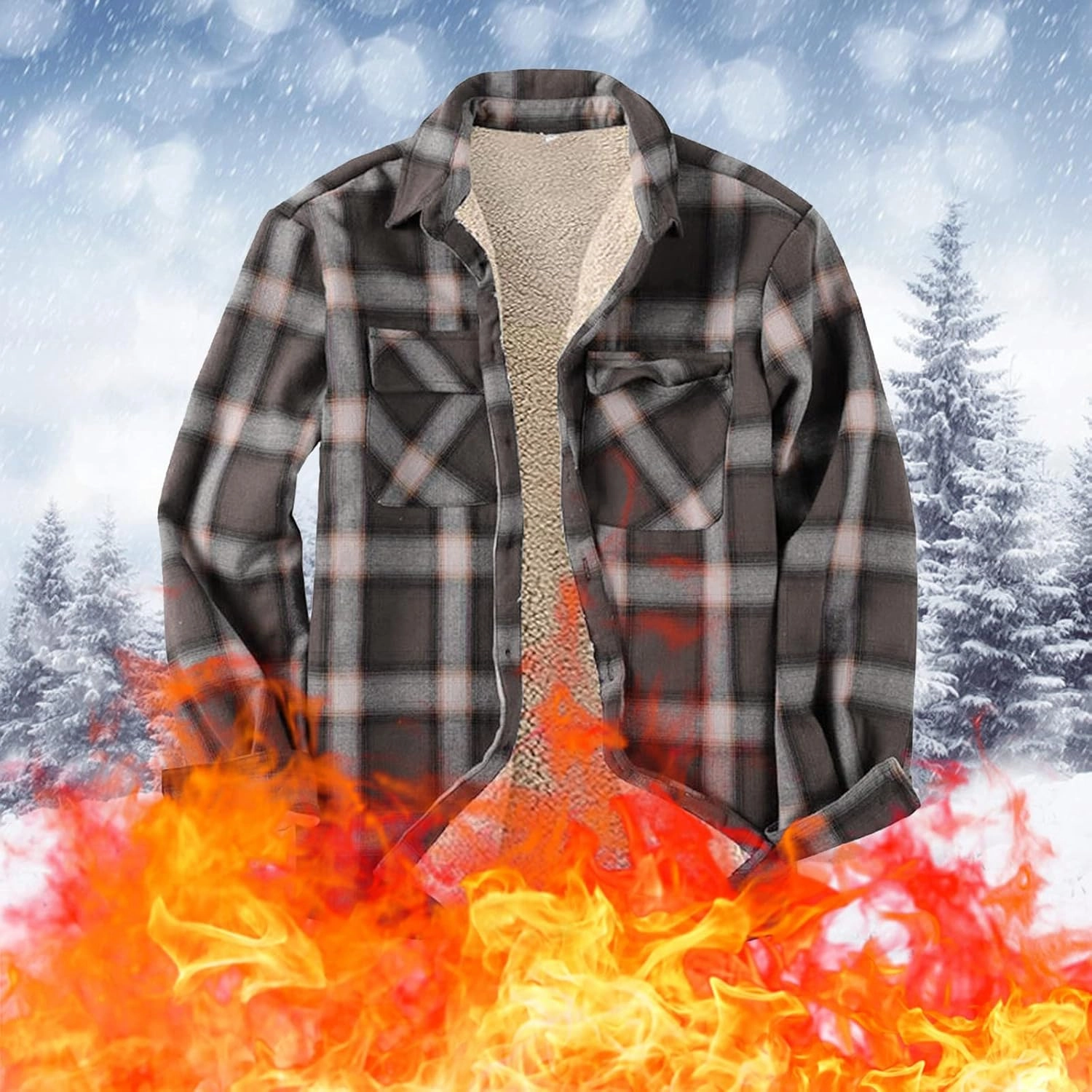 LCMTWX Mens Plaid Flannel Jacket Pocket Hooded Padded Loose Shirt Top Jacket Coats Casual Long Sleeve Coat with
