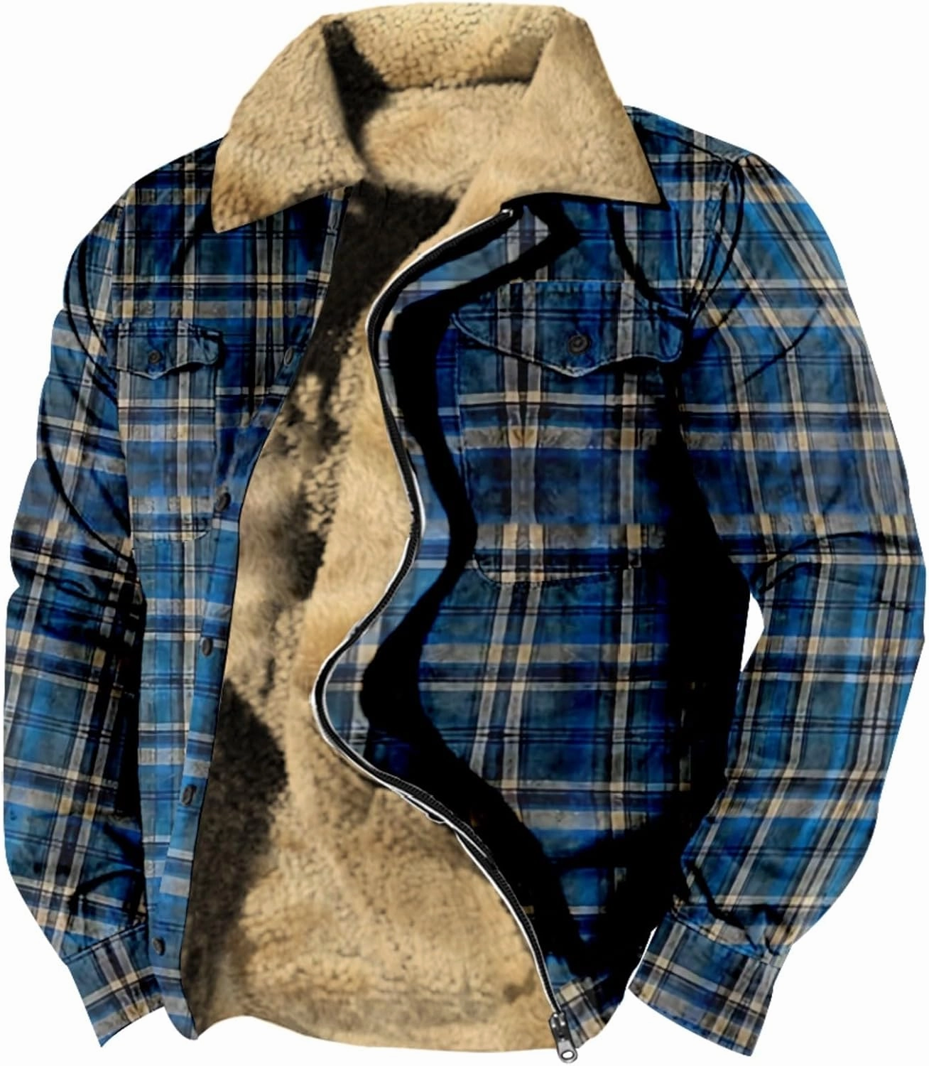 LCMTWX Mens Plaid Flannel Jacket Pocket Hooded Padded Loose Shirt Top Jacket Coats Casual Long Sleeve Coat with
