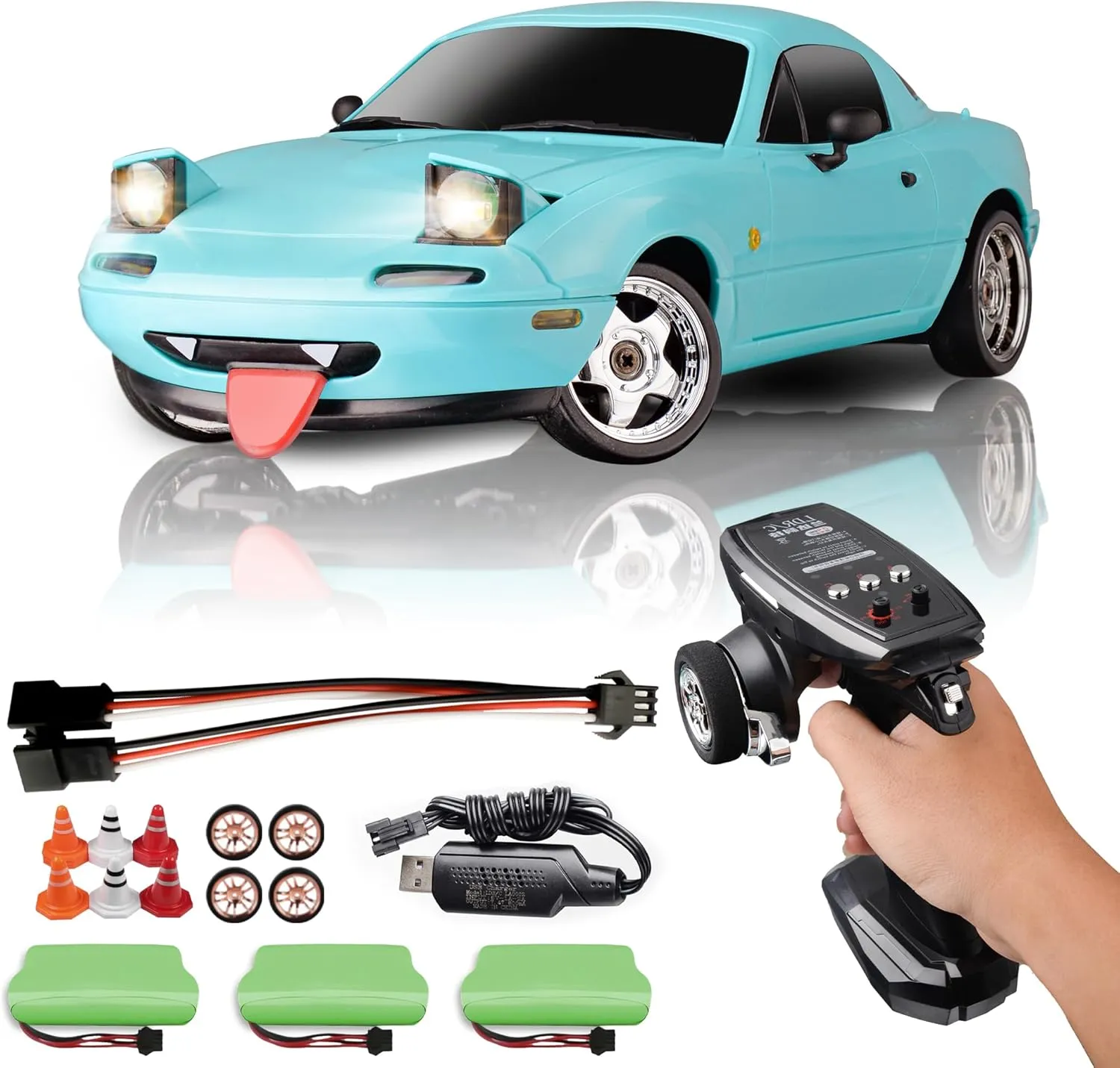 LD1804 1/18 RC Drift Car, Mini Mazda MX-5 RC Model with 3pcs Upgraded 1200mah Battery 2.4GHz RWD Drifting Remote Control Car for Adults Hobby Toys(Blue)