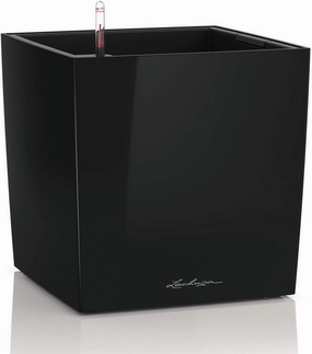 Lechuza Cube 30 Medium Flower Indoor/Outdoor Garden Floor Self-Watering Planter with Drainage Hole with Plant Substrate Contemporary Poly-Resin H30 L30 W30 cm Black 3.5 Kg