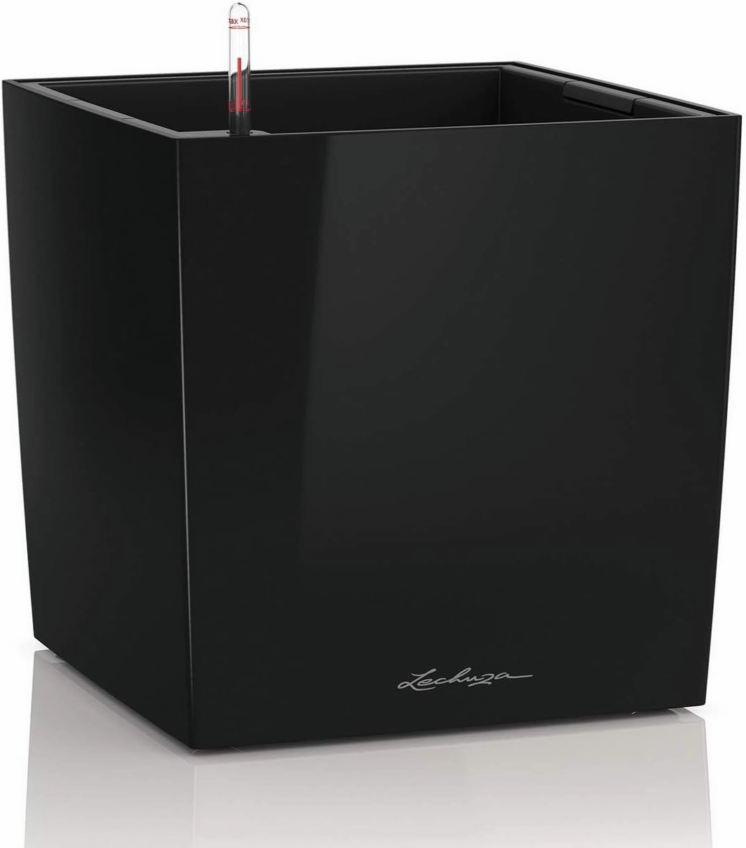 Lechuza Cube 30 Medium Flower Indoor/Outdoor Garden Floor Self-Watering Planter with Drainage Hole with Plant Substrate Contemporary Poly-Resin H30 L30 W30 cm Black 3.5 Kg