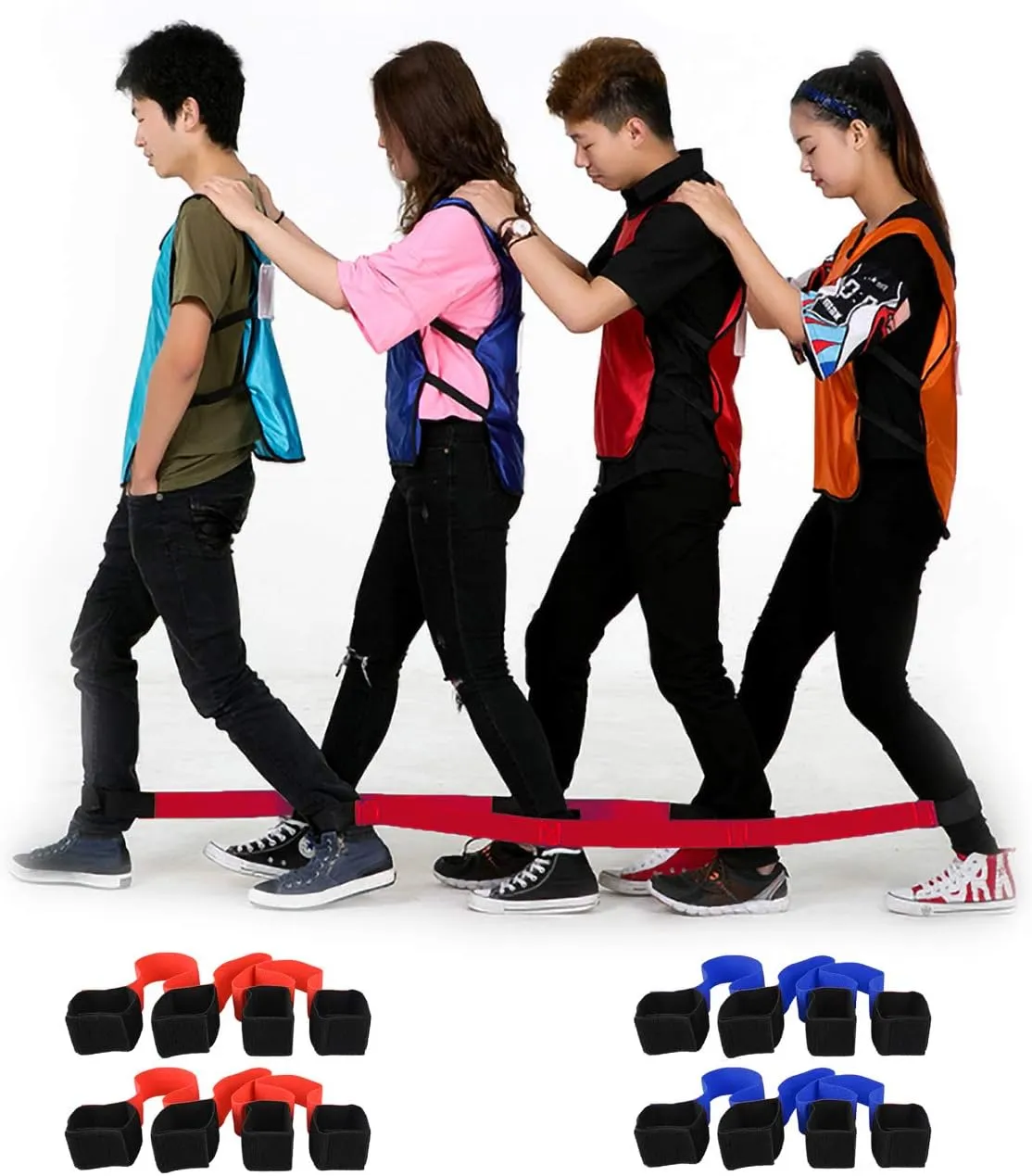Legged Race Band for 8 PPL, Team Building, Outdoor Party Group Game for Kid Adult, Cooperative Team Race for Birthday Party, Relay Race, Field Day, Backyard Activity Game with Carrying Pouch
