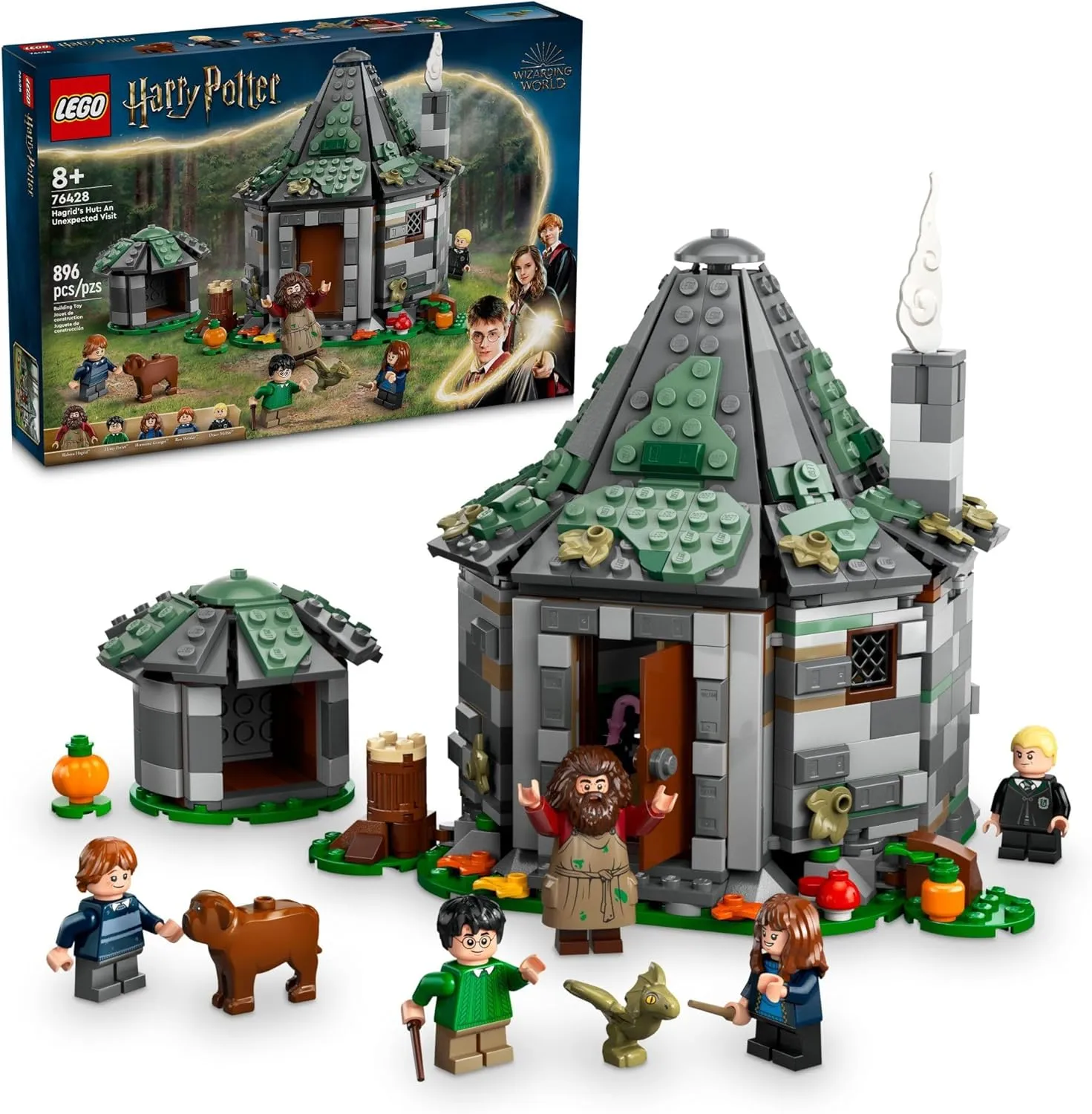 LEGO Harry Potter Hagrid's Hut: an Unexpected Visit - Harry Potter Toy for Boys & Girls Ages 8  - Kids Building Toys W/Buildable House, 7 Minifigures & Dragon - 76428