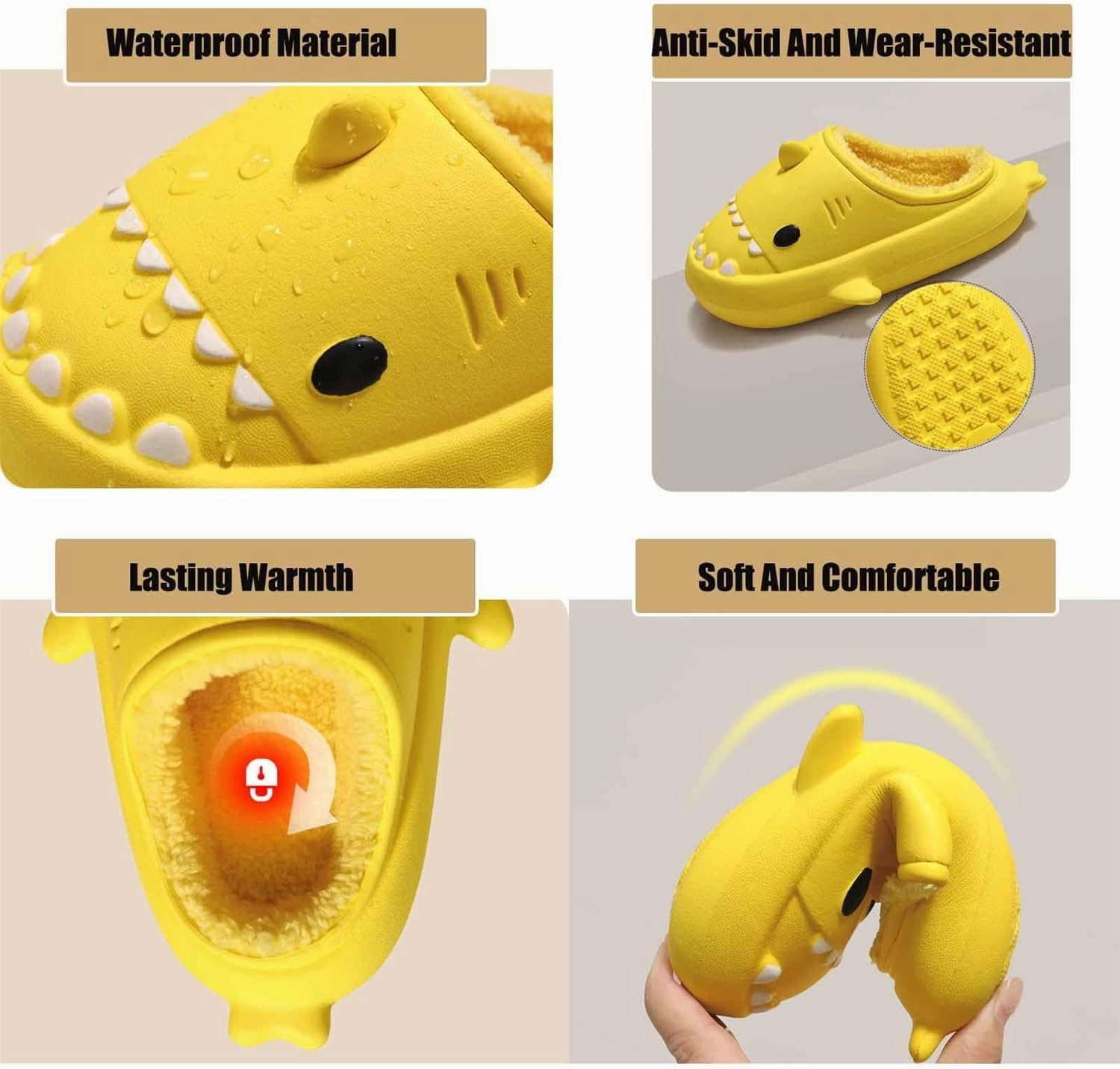 LELEBEAR Shark Slides Winter Warm Slippers, Adult Waterproof Unisex Winter Warm Plush Comfy Non-Slip Shark Slippers