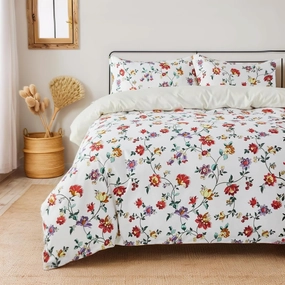 Lemfux Comforter Cover King Size 3 Pieces White Floral Duvet Cover, 1 Duvet Cover King 104"x90", 2 Pillowcases 20"x36", King Duvet Cover Sets,Soft & Breathable with Zipper Closure & Corner Ties