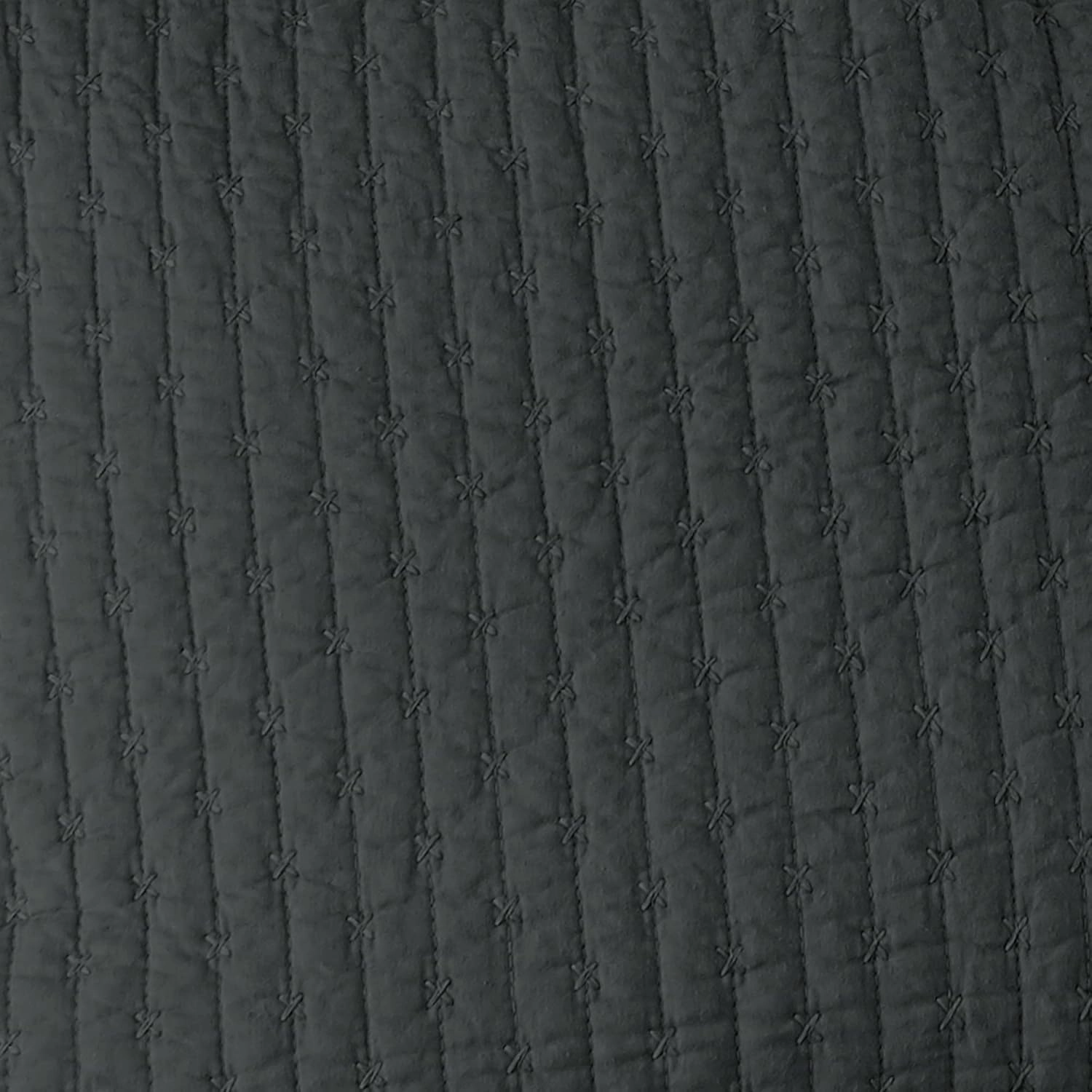 Levtex Home - Cross Stitch Charcoal Quilt Set - King/Cal King Quilt (106x92in.)   2 King Shams (36x20in.) - Reversible - Cotton Fabric
