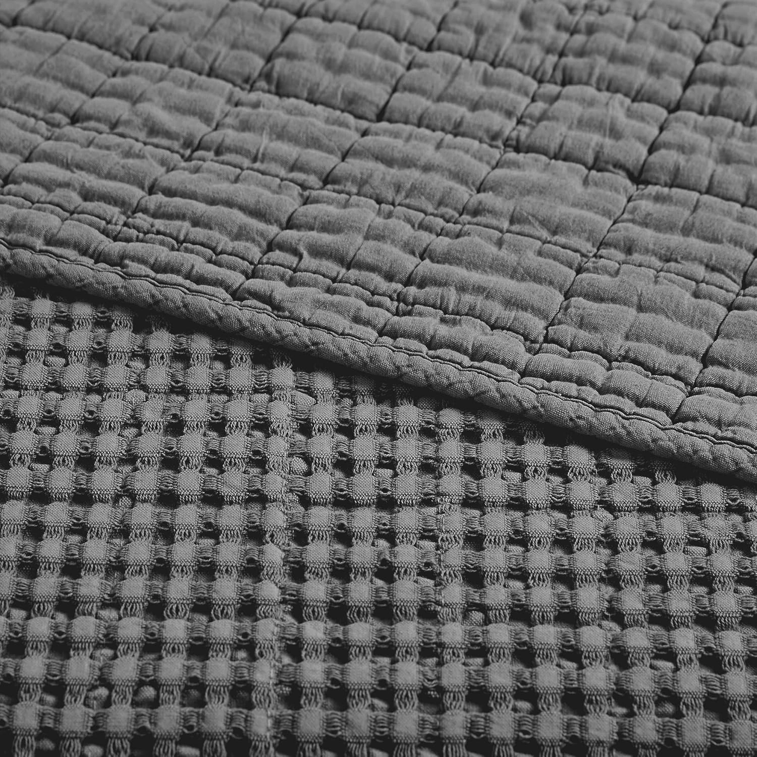 Levtex Home - Mills Waffle - Queen Quilted Bedspread Set - Charcoal Cotton Waffle - Bedspread Size (104 x 106in.), Sham Size (26 x 20in.)