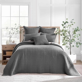 Levtex Home - Mills Waffle - Queen Quilted Bedspread Set - Charcoal Cotton Waffle - Bedspread Size (104 x 106in.), Sham Size (26 x 20in.)