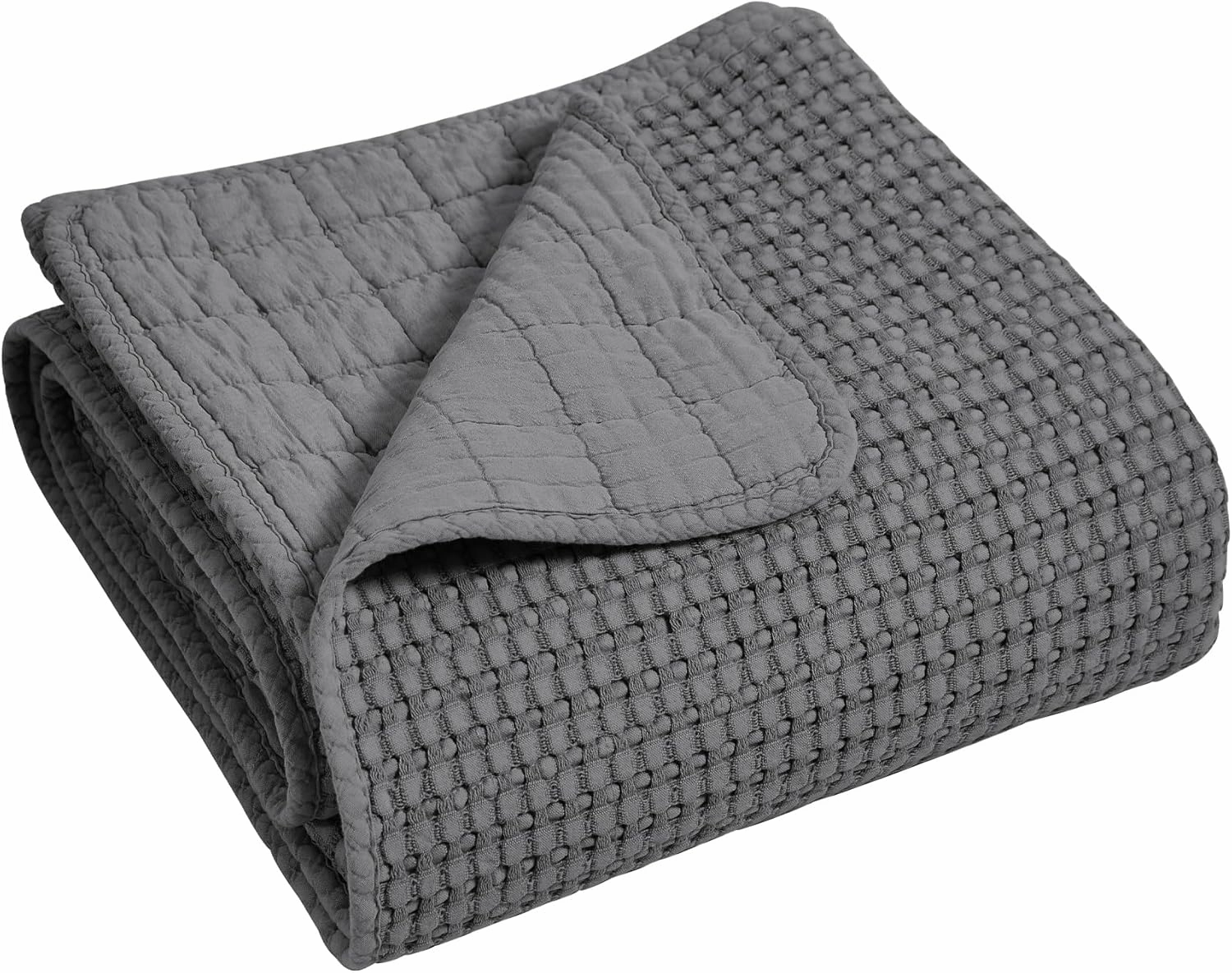 Levtex Home - Mills Waffle - Queen Quilted Bedspread Set - Charcoal Cotton Waffle - Bedspread Size (104 x 106in.), Sham Size (26 x 20in.)