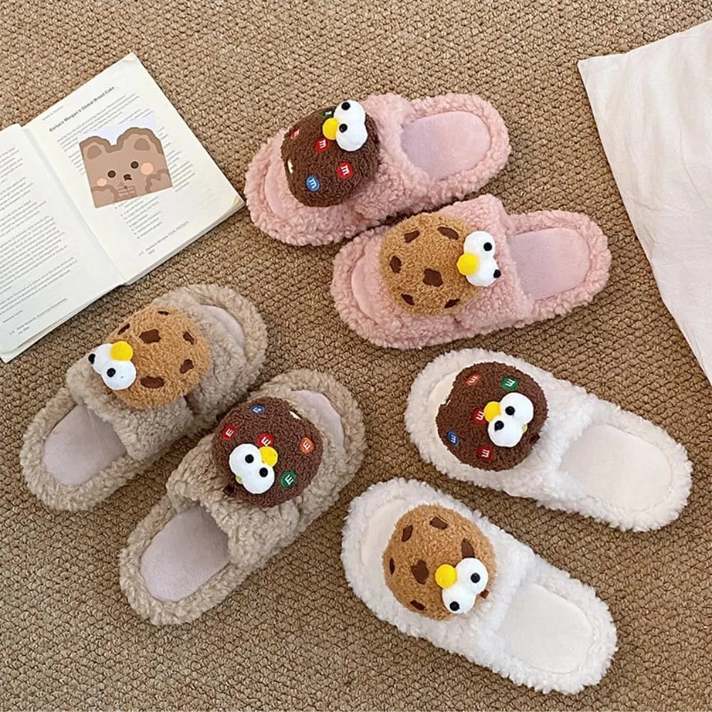 LilRoot Cute Cartoon Fuzzy Slippers for Winter Funny Cookie Fluffy Slippers Warm Soft Memory Foam Non-Slip Slippers for Women Lounging