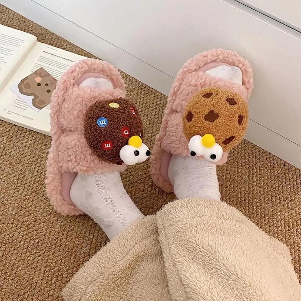 LilRoot Cute Cartoon Fuzzy Slippers for Winter Funny Cookie Fluffy Slippers Warm Soft Memory Foam Non-Slip Slippers for Women Lounging