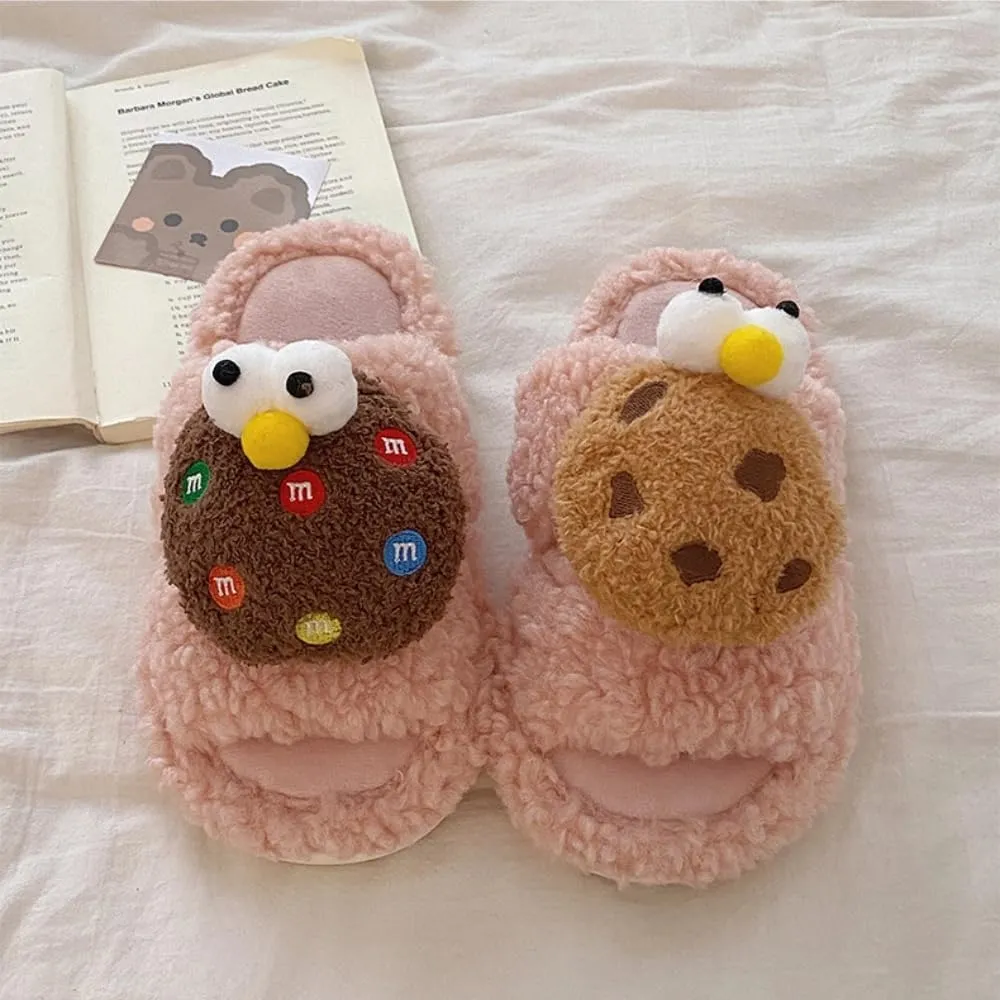 LilRoot Cute Cartoon Fuzzy Slippers for Winter Funny Cookie Fluffy Slippers Warm Soft Memory Foam Non-Slip Slippers for Women Lounging