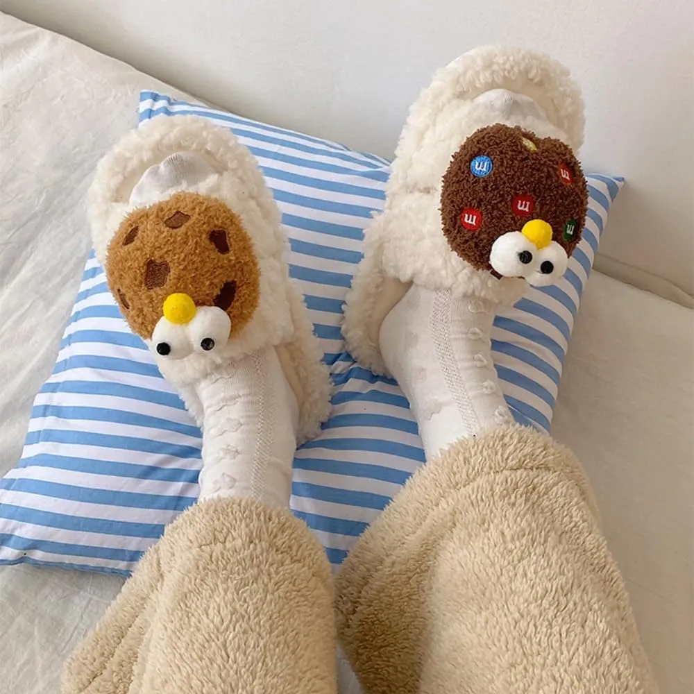 LilRoot Cute Cartoon Fuzzy Slippers for Winter Funny Cookie Fluffy Slippers Warm Soft Memory Foam Non-Slip Slippers for Women Lounging