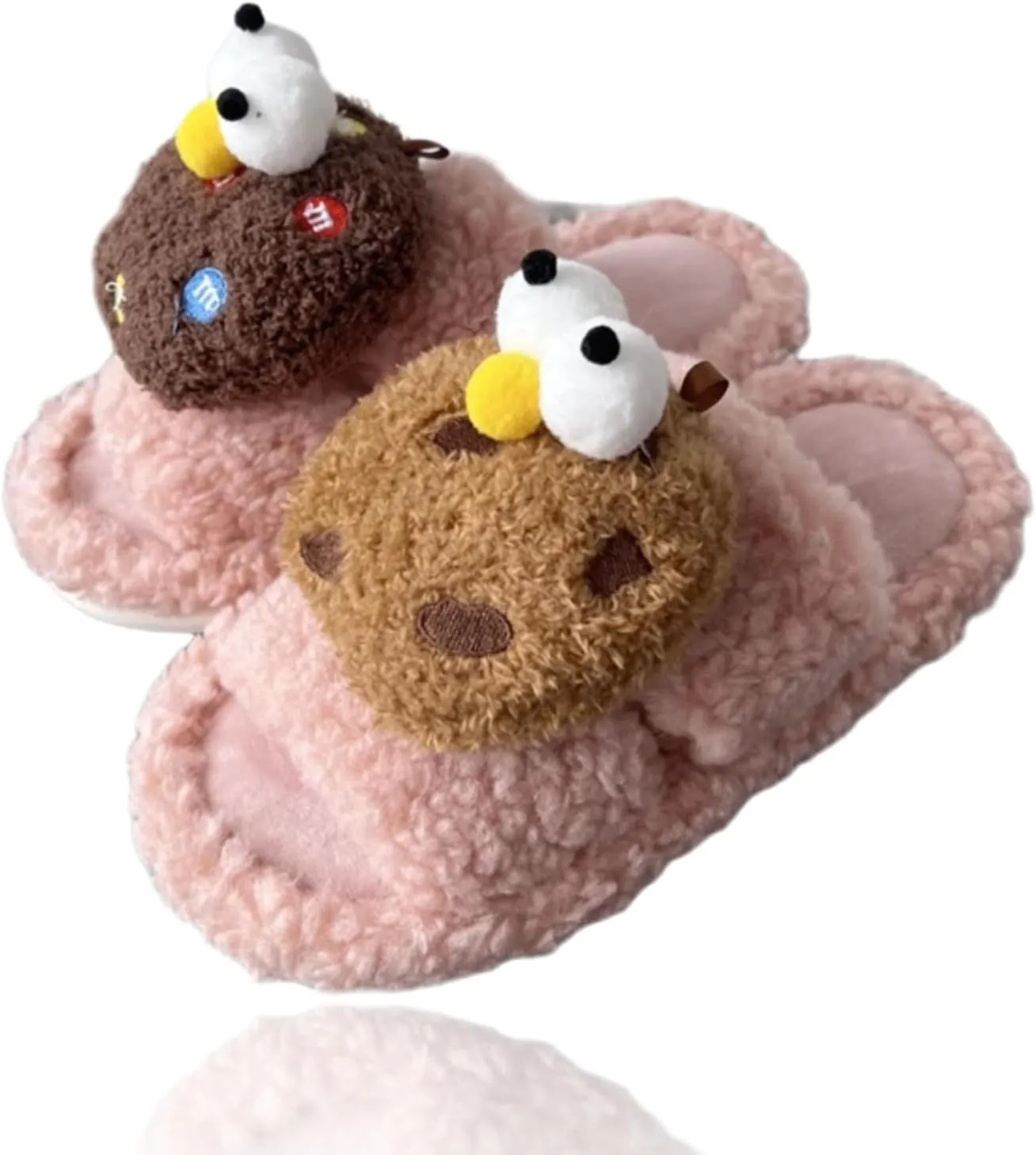 LilRoot Cute Cartoon Fuzzy Slippers for Winter Funny Cookie Fluffy Slippers Warm Soft Memory Foam Non-Slip Slippers for Women Lounging