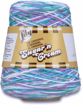 Lily Sugar'n Cream Cotton Cone Yarn, 14 oz, Beach Ball Blue Ombre, 1 Cone