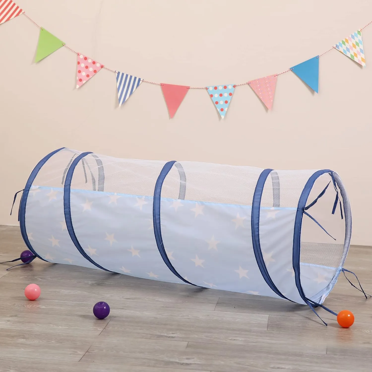 LimitlessFunN 4pc Kids Pop Up Play Tent, Crawl Tunnel, Ball Pit | Includes Star Lights & Carrying Case |, Children Indoor Castle Playhouse for Boys & Girls, Toddlers, 47" D x 126" W x 53" H