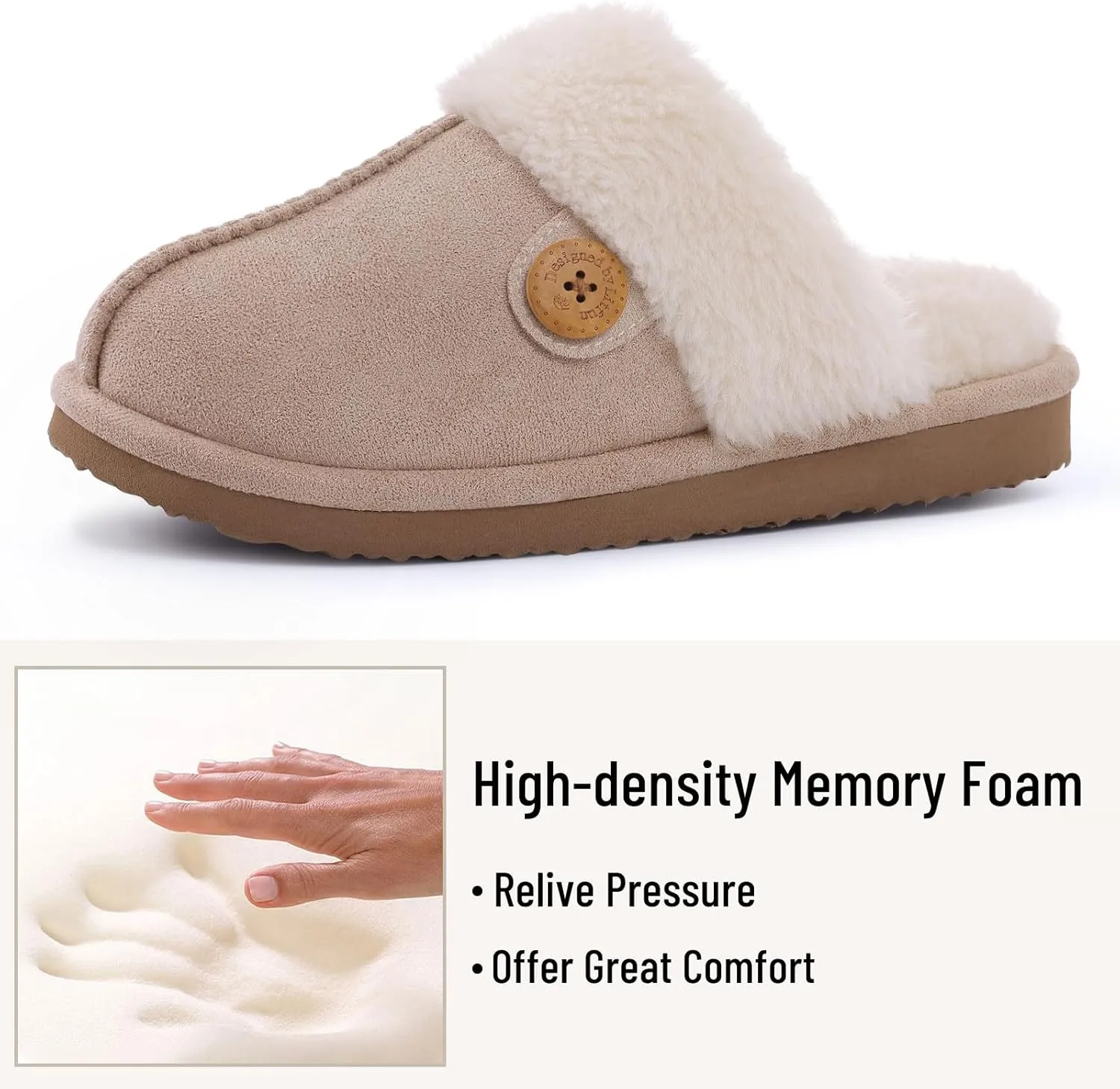 Litfun Fuzzy Slippers for Women with Memory Foam Winter Fluffy House Shoes Indoor Outdoor