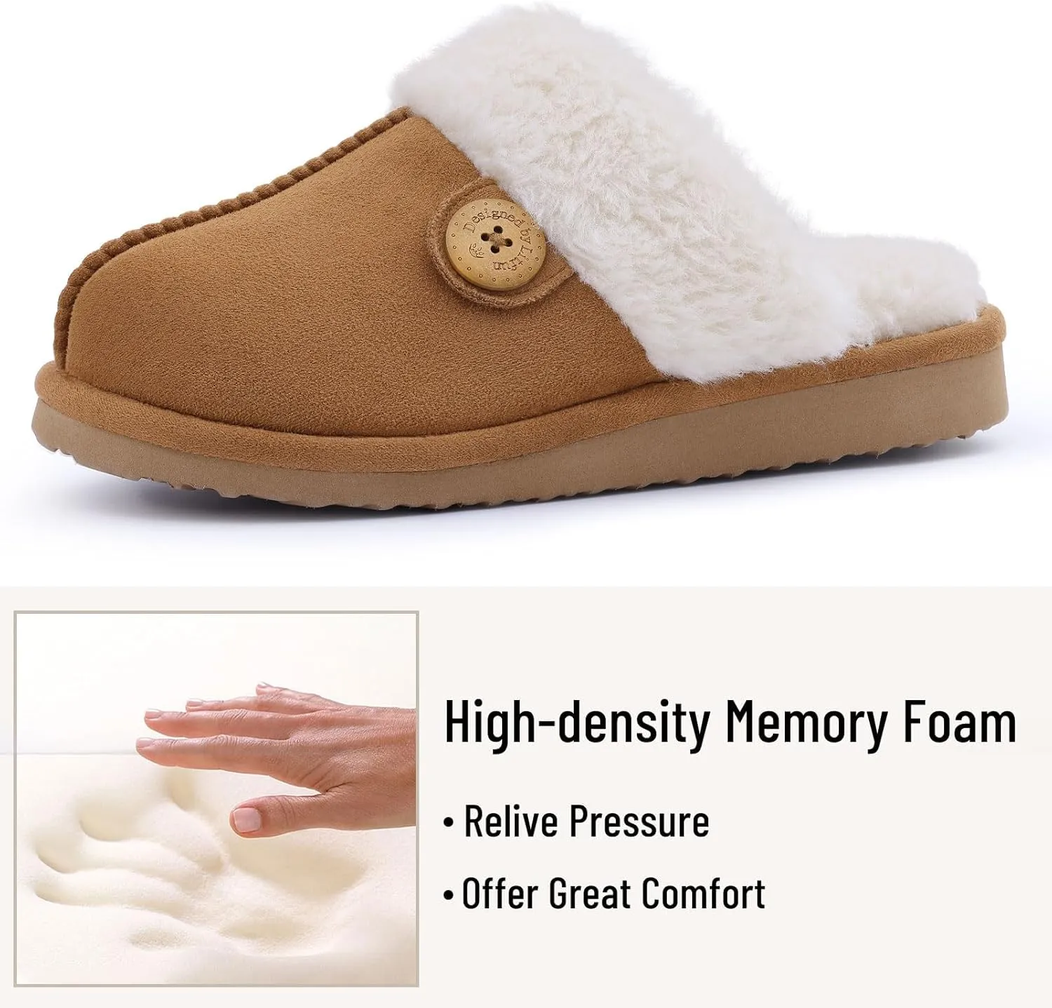 Litfun Fuzzy Slippers for Women with Memory Foam Winter Fluffy House Shoes Indoor Outdoor