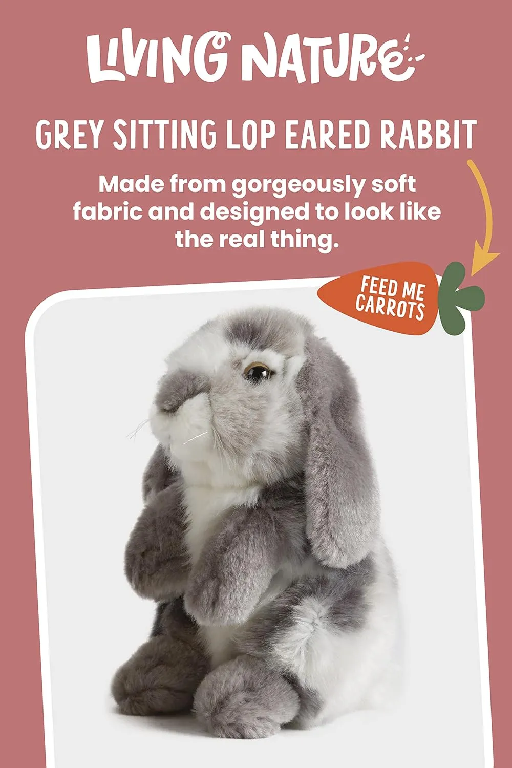 Living Nature Grey Sitting Lop Eared Rabbit Stuffed Animal | Fluffy Rabbit Animal | Soft Toy for Kids | 7 inches