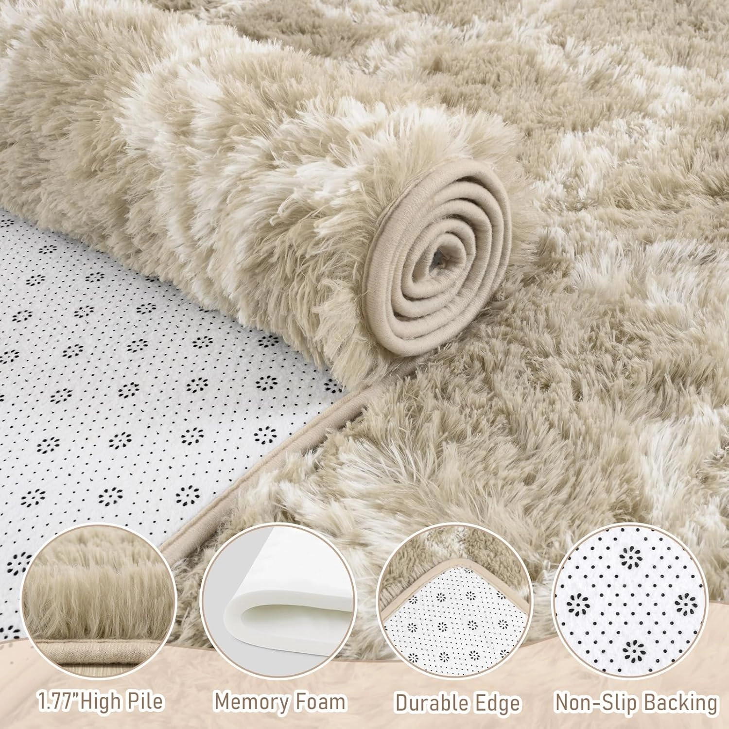 LOCHAS Luxury Shag Area Rug 2x6 Feet Geometric Plush Fluffy Rugs, Extra Soft Carpet Moroccan Rugs for Bedroom Living Room Dorm Kids, High Pile Shaggy Floor Rug Decor, Beige/White
