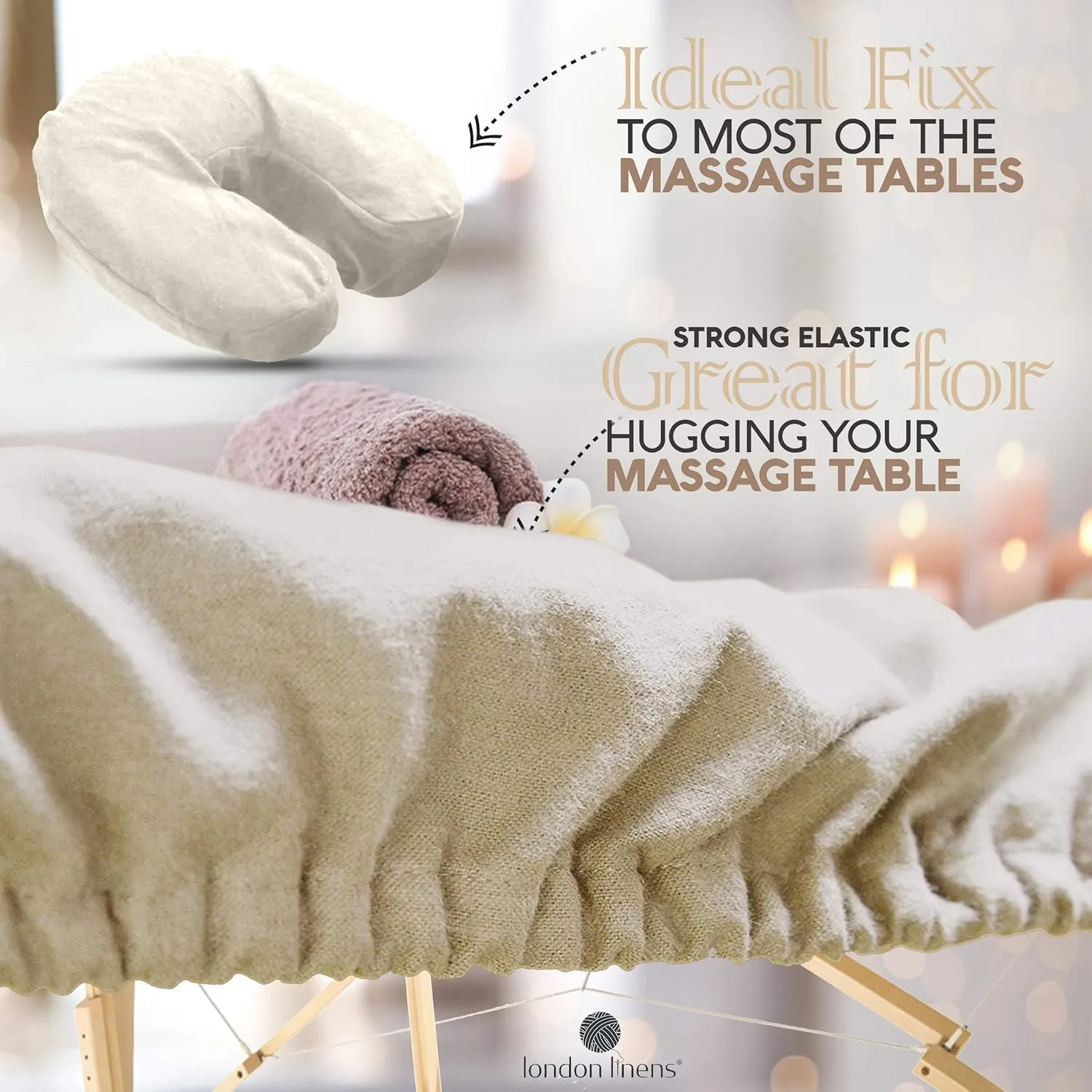 LONDON LINENS Extra Thick 3 Piece Set Massage Table Sheets Set - 100% Natural Cotton Flannel - Includes Massage Table Cover, Massage Fitted Sheet, and Massage Face Rest Cover (Natural)